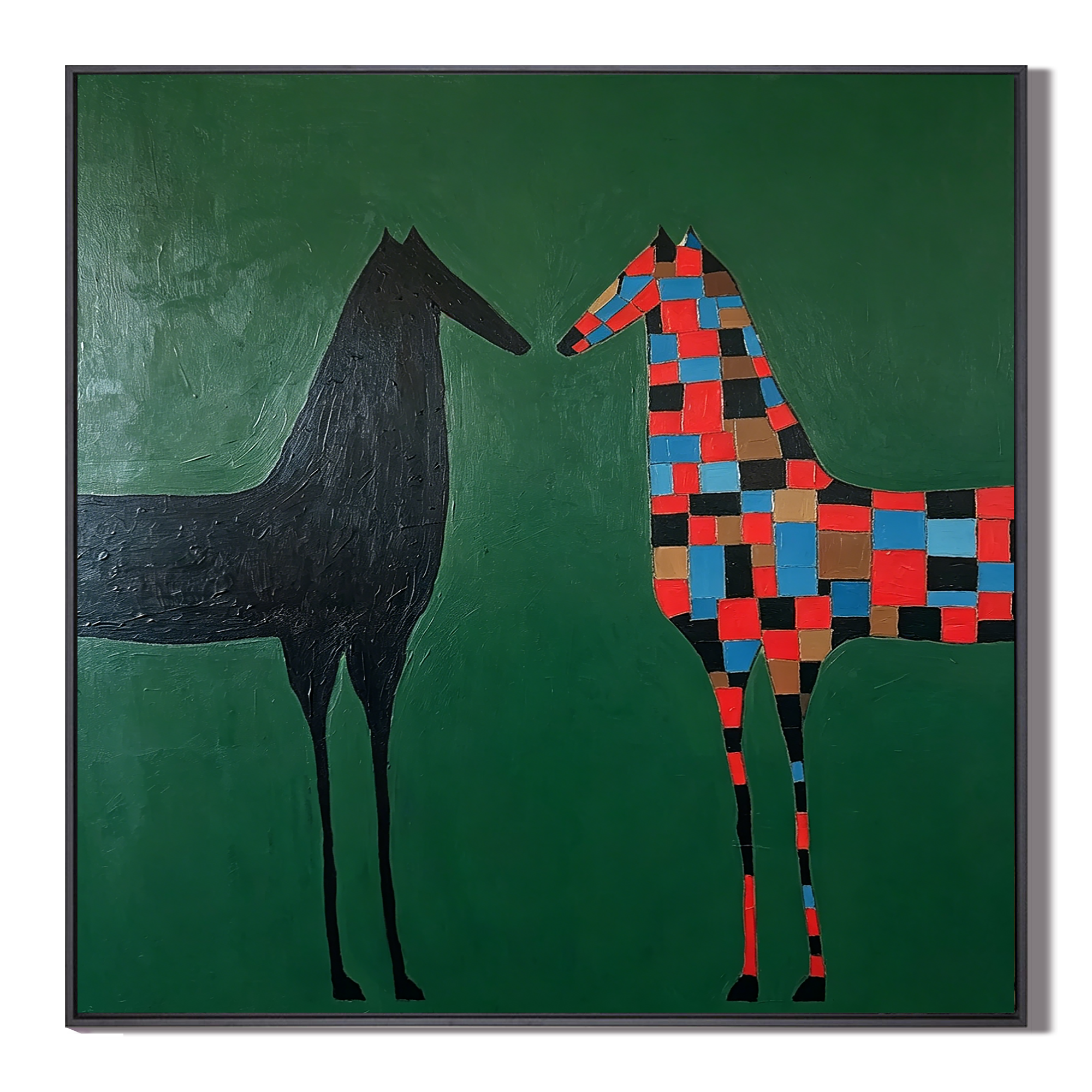 “Colorful Encounter” – Modern Folk Horse Oil Painting