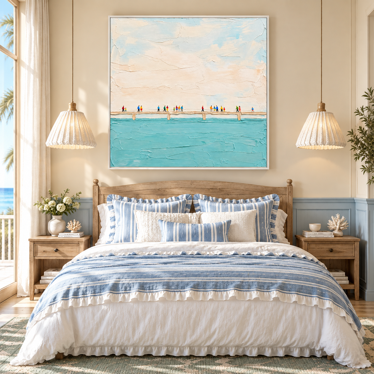 "Boardwalk Whispers" – Minimalist Coastal Pier Textured Acrylic Painting