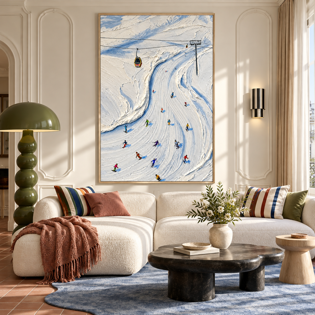 "Alpine Motion" – Textured Impasto Ski Resort Canvas Painting