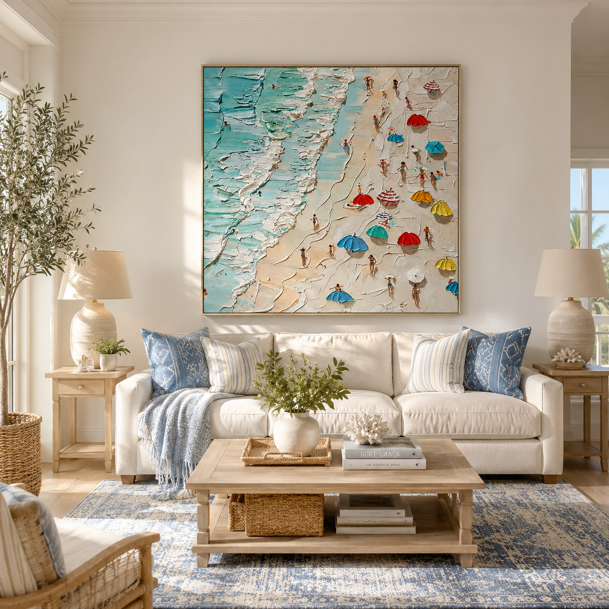 "Beachside Joy" – Coastal Beach Scene Textured Oil Painting