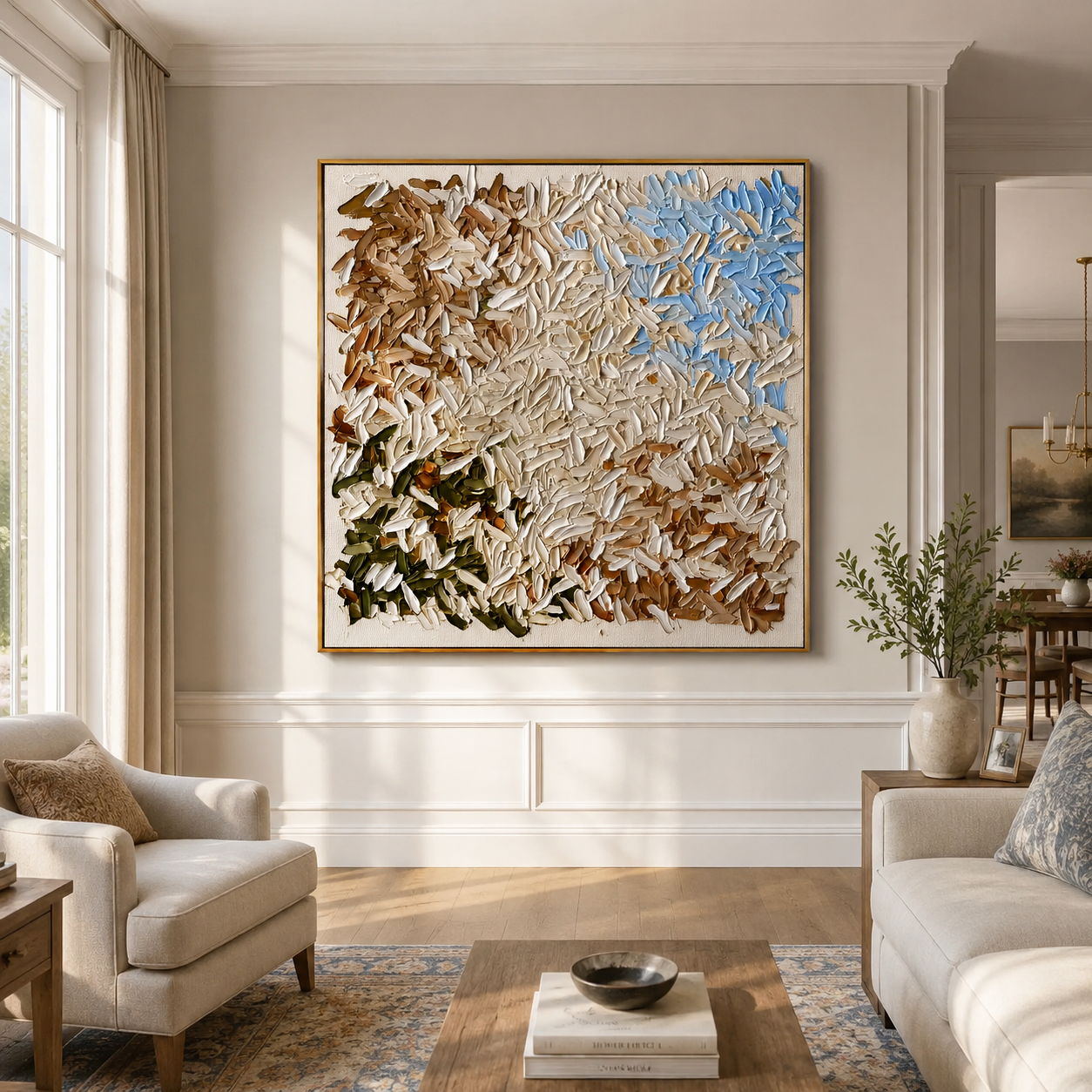 "Petal Harmony" – Cream Floral Textured Abstract Painting