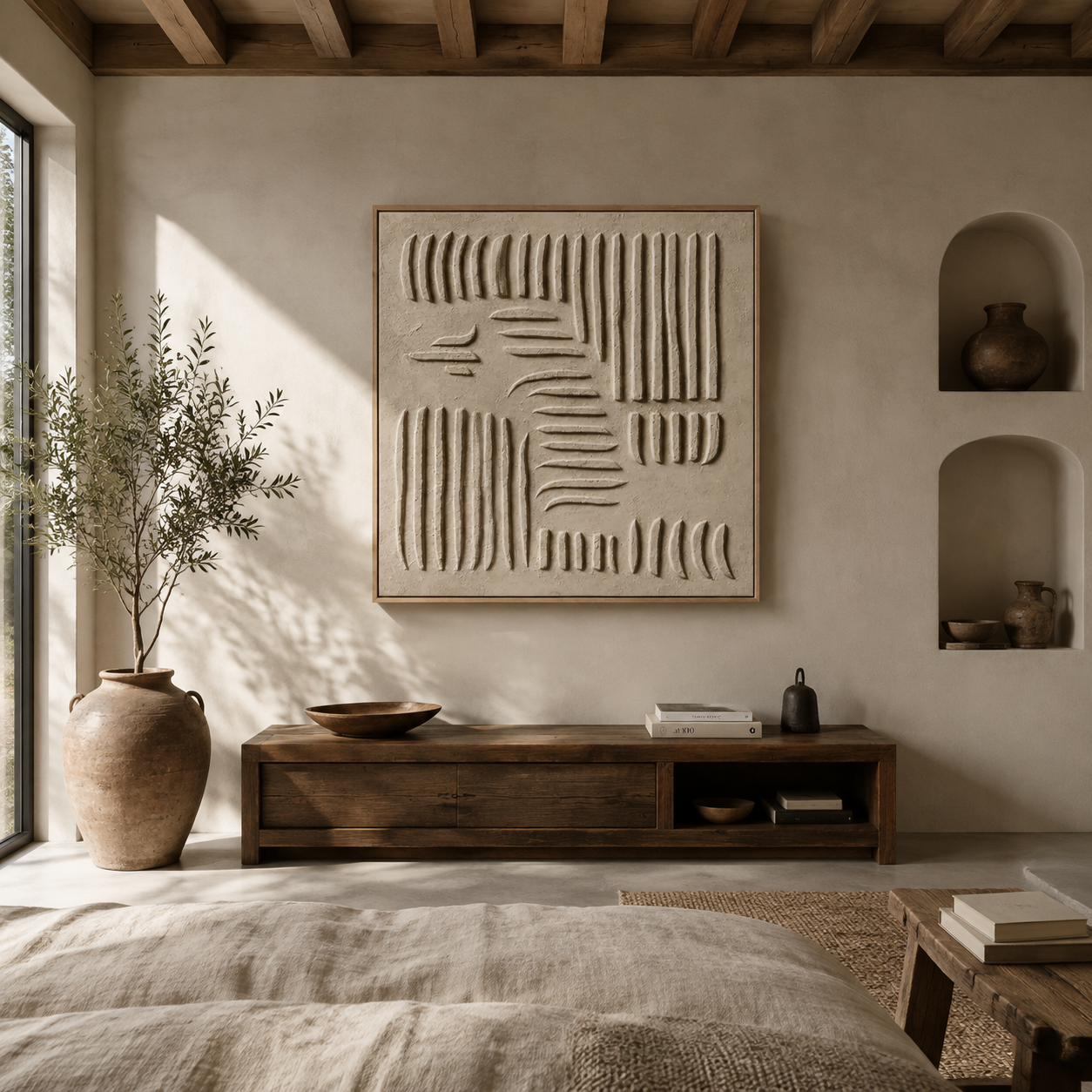 "Organic Cadence" – Wabi-Sabi Sand Tone Abstract Acrylic Painting