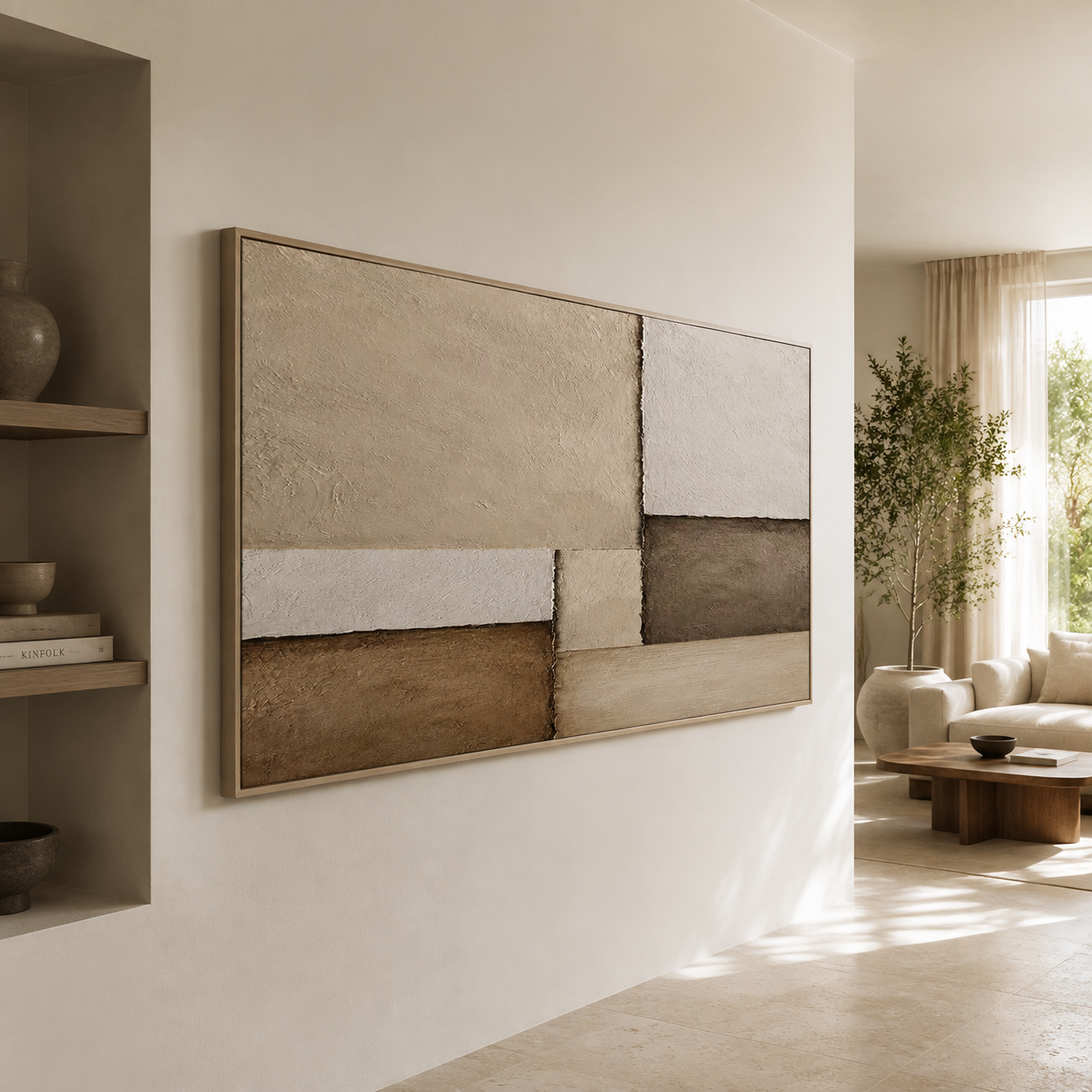 "Terra Fragments" – Wabi-Sabi Earth Tone Geometric Relief Painting