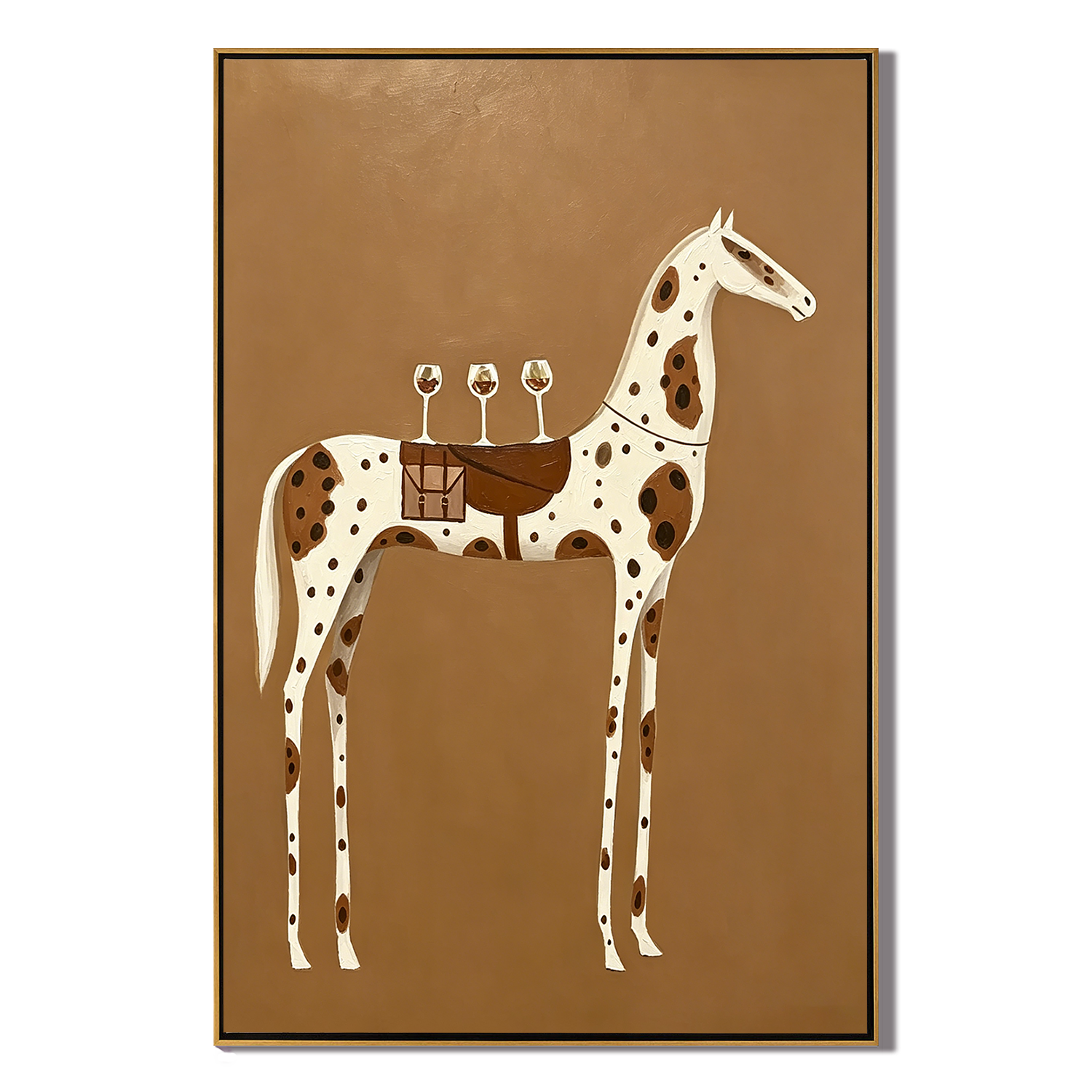 “Toast on the Saddle” – Minimalist Western Spotted Horse Oil Painting