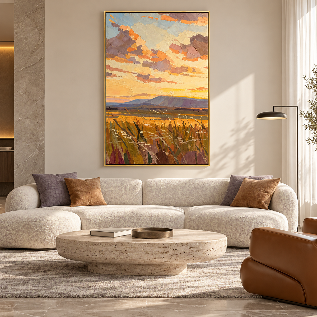 "Golden Twilight" – Impasto Golden Fields Landscape Oil Painting