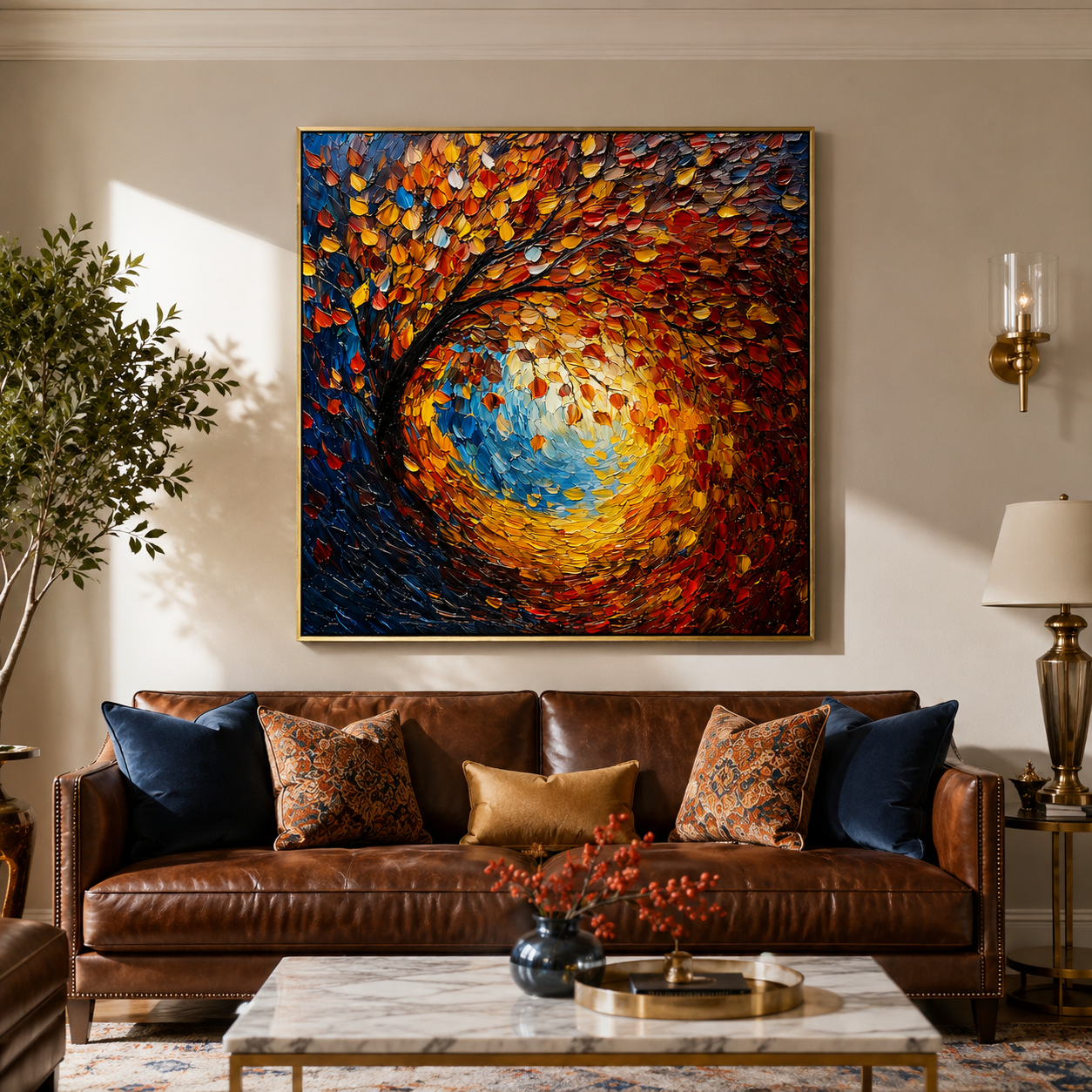 "Autumn Radiance" – Colorful Tree Landscape Textured Oil Painting