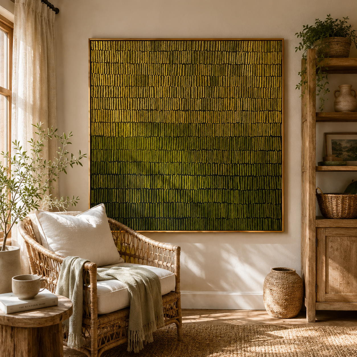 "Moss Rhythm" – Olive Green Textured Pattern Painting