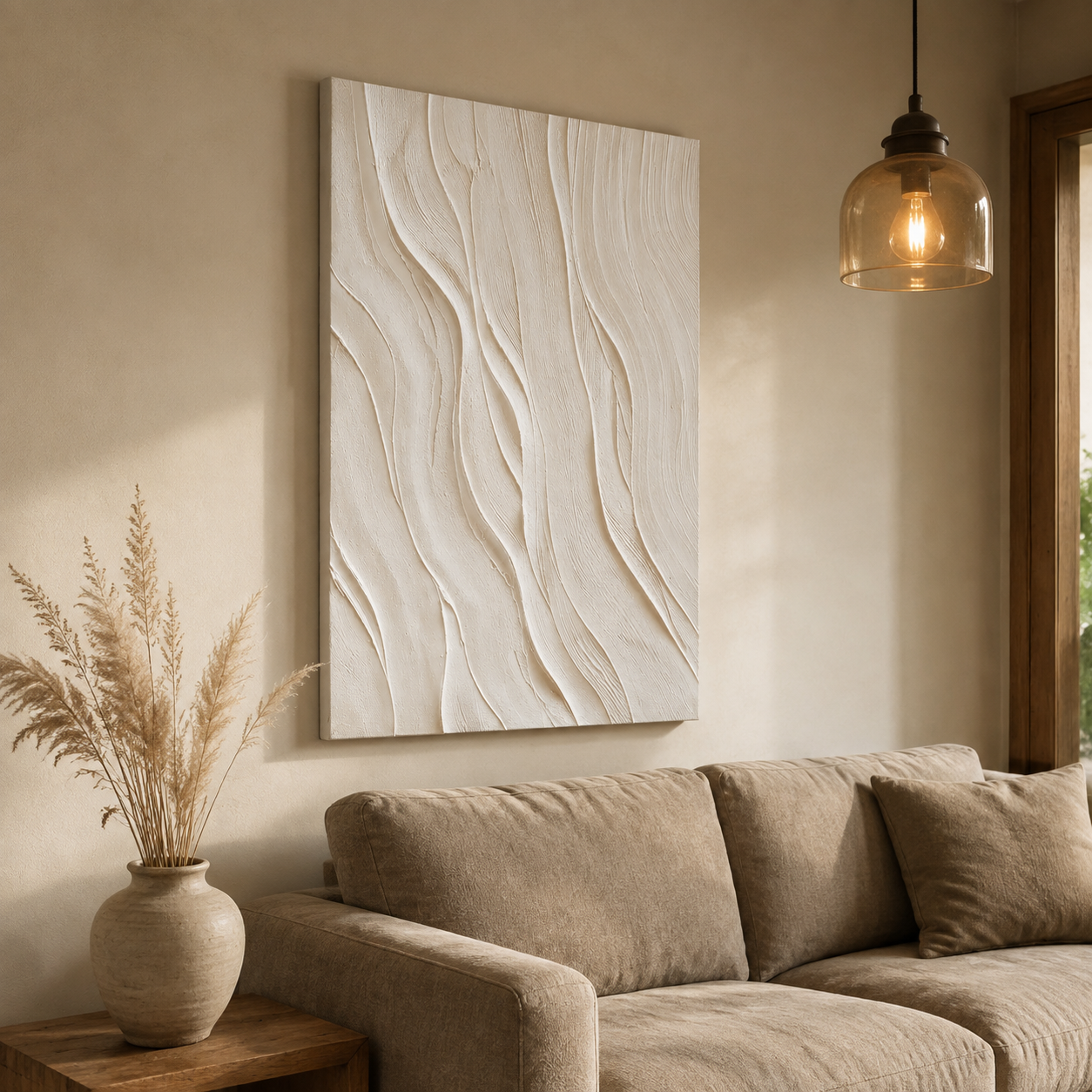 "Silent Rhythms" – Minimalist White Plaster Relief Abstract Painting