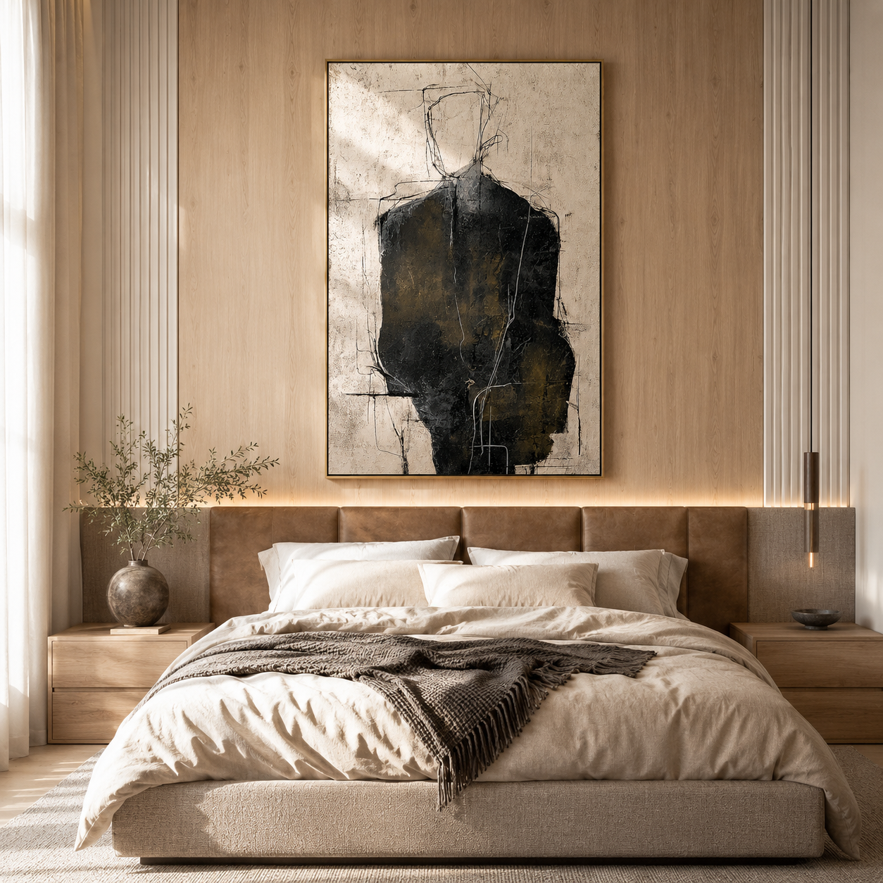 "The Quiet Figure" – Abstract Black Figure Portrait Textured Painting