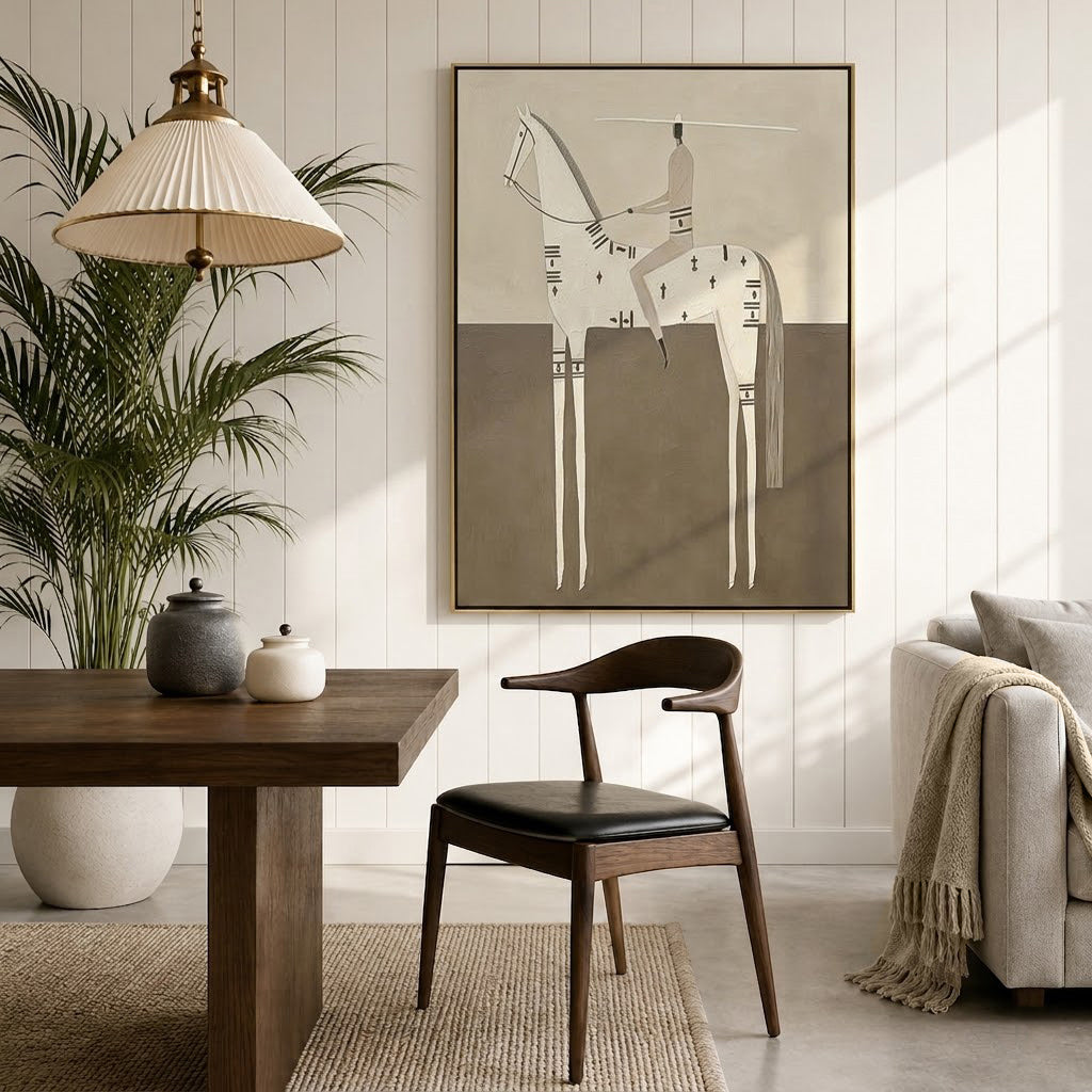 “Sacred Stillness” – Minimalist Western White Horse Folk Art Oil Painting