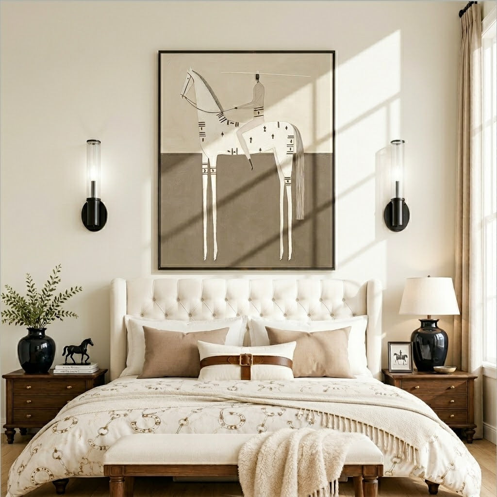 “Sacred Stillness” – Minimalist Western White Horse Folk Art Oil Painting