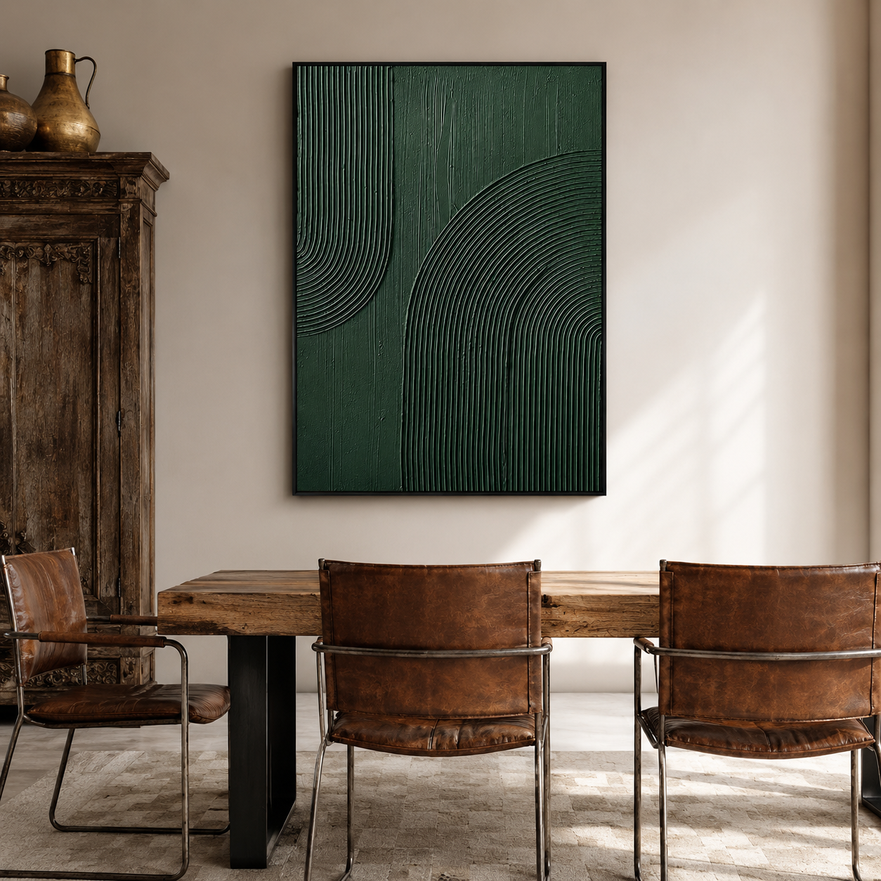 "Verdant Arc" – Green Wabi Sabi Abstract Textured Wall Art