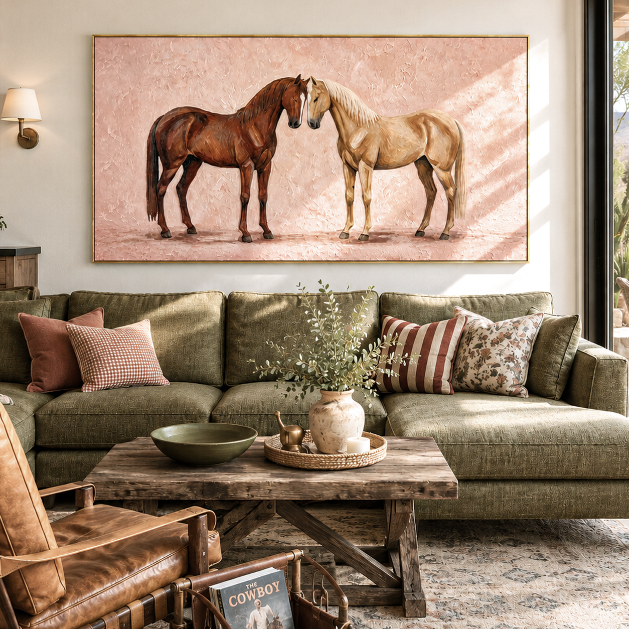 “Tender Companions” – Romantic Horse Couple Oil Painting