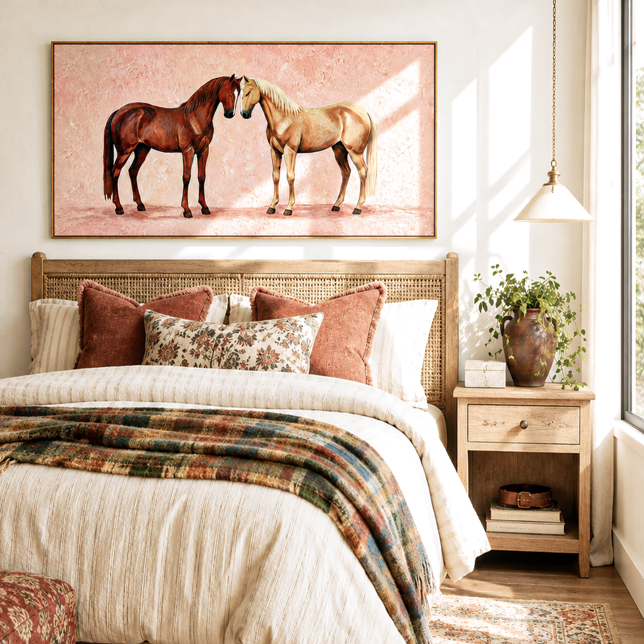 “Tender Companions” – Romantic Horse Couple Oil Painting