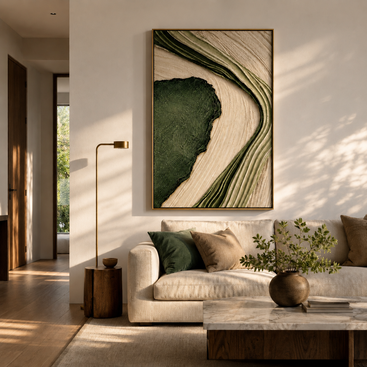 "Forest Current" – Green Wabi Sabi Textured Abstract Painting
