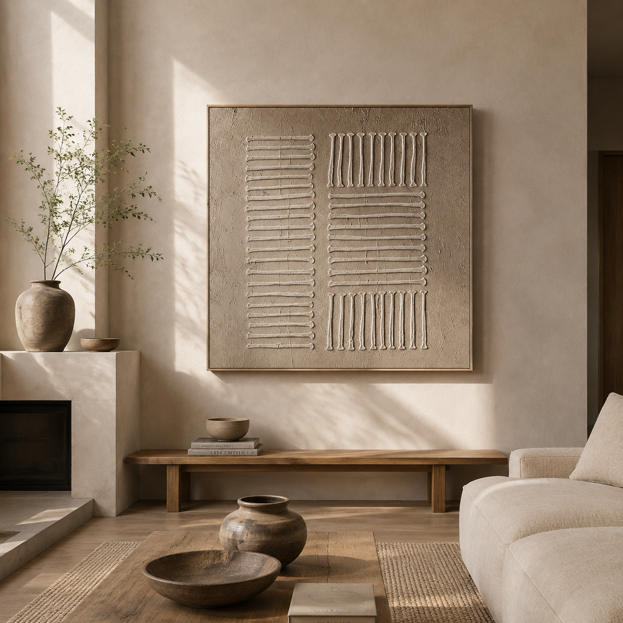 "Tranquil Rhythms" – Wabi-Sabi Beige Textured Minimalist Acrylic Painting
