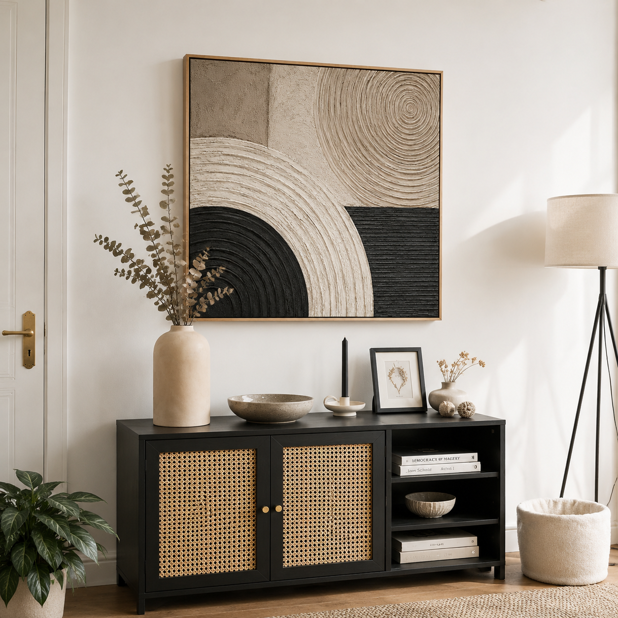 "Whispers of Cycles" – Wabi-Sabi Beige & Charcoal Textured Acrylic Painting