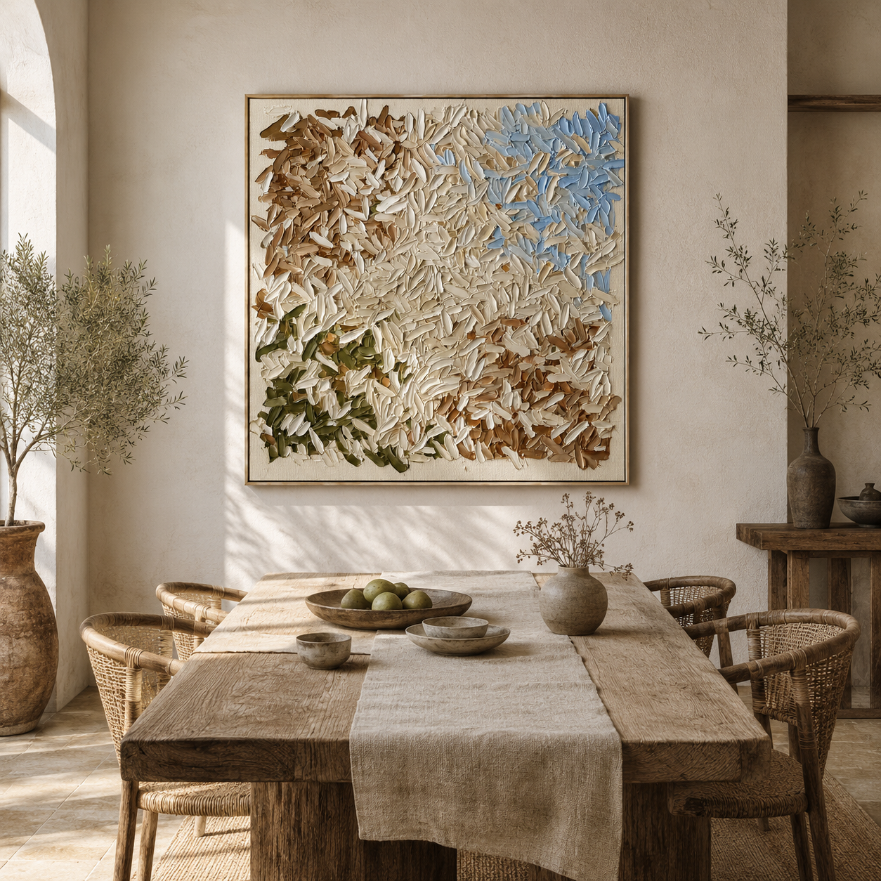 "Petal Harmony" – Cream Floral Textured Abstract Painting