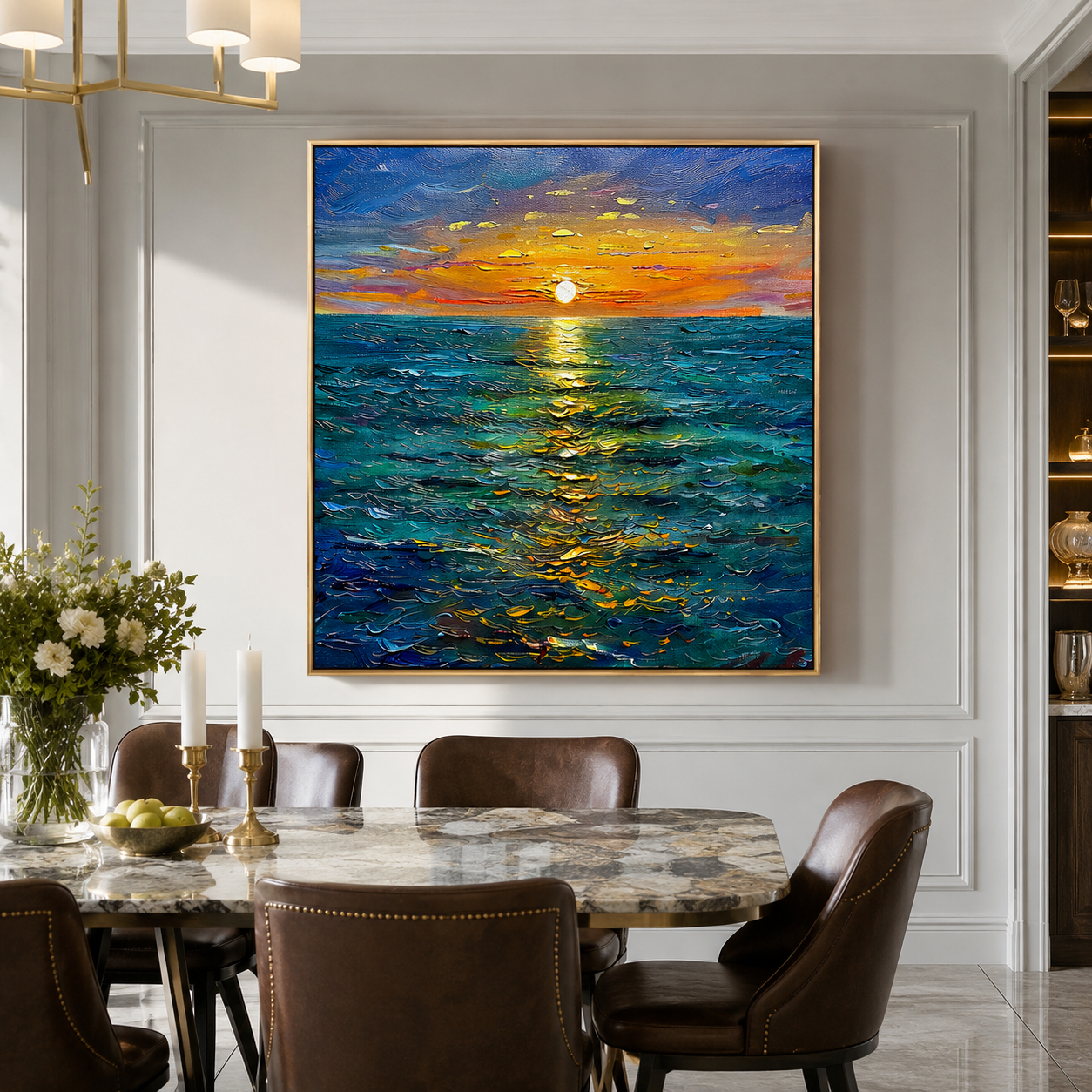 "Golden Horizon" – Ocean Sunset Textured Oil Painting