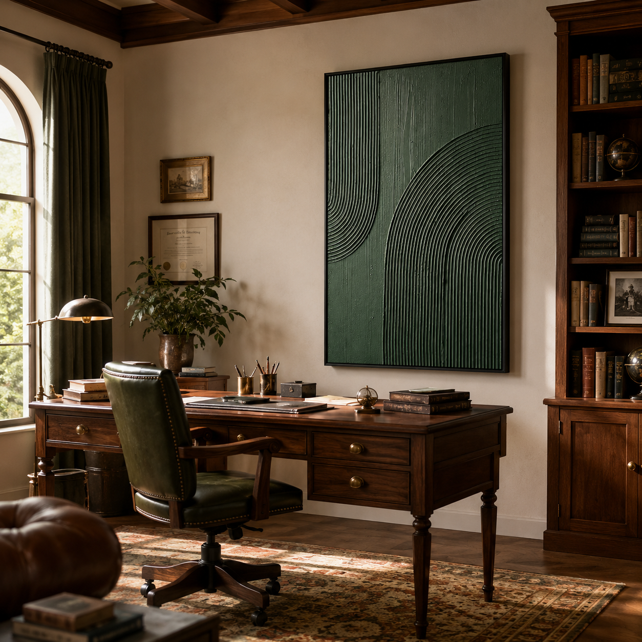 "Verdant Arc" – Green Wabi Sabi Abstract Textured Wall Art