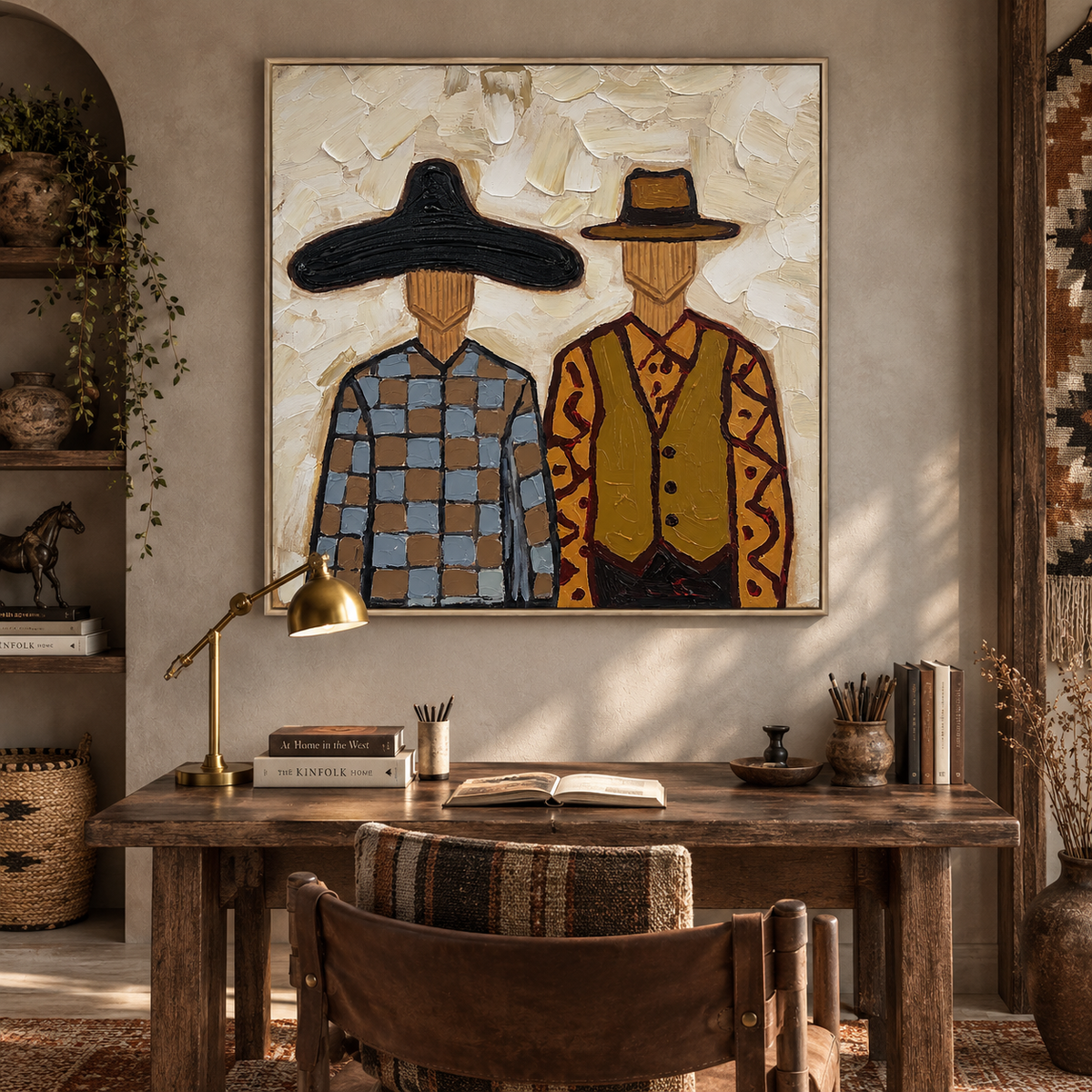 “Ranchside Brothers” – Vintage Western Cowboy Textured Oil Painting