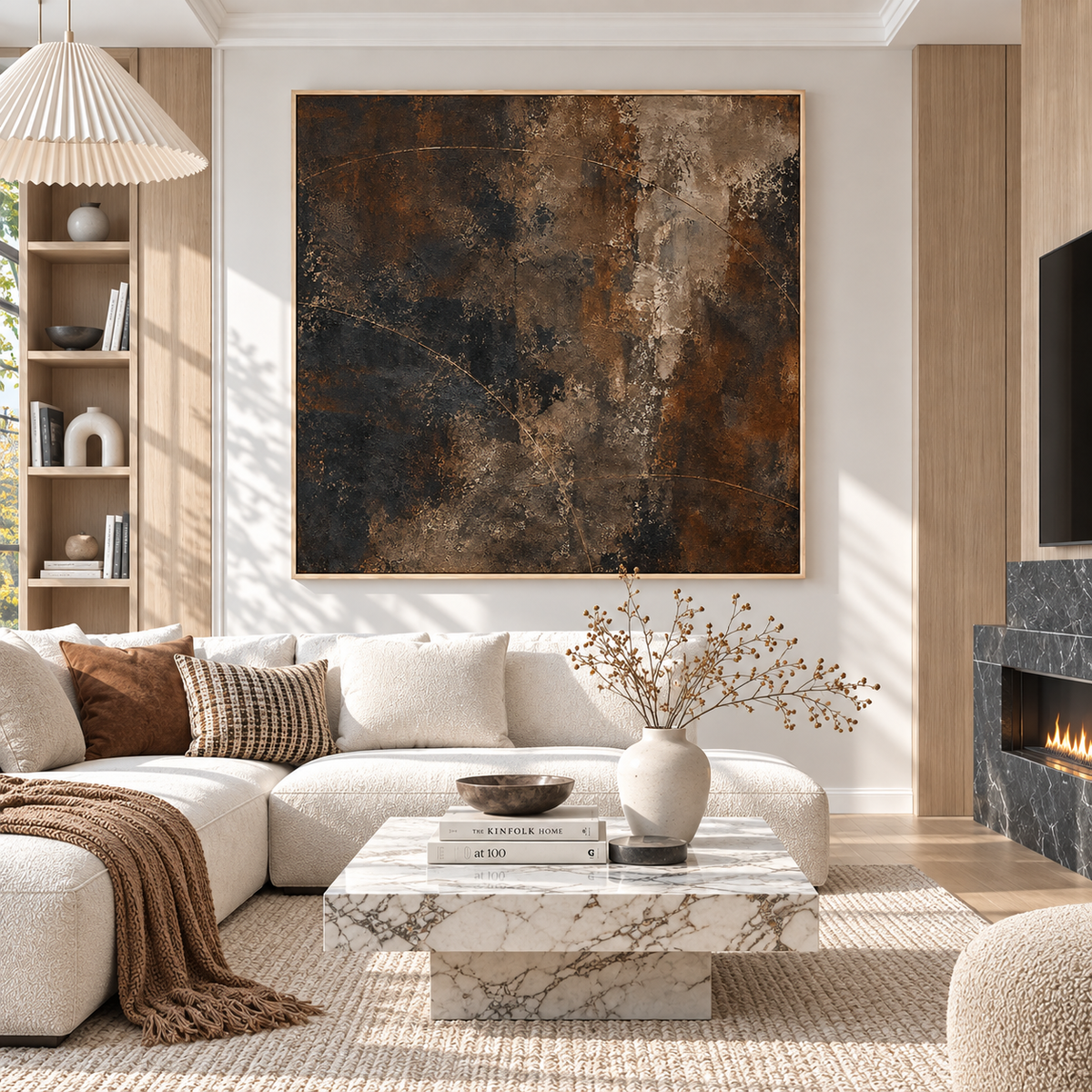 "Timeless Orbit" – Wabi-Sabi Dark Earth Tone Minimalist Acrylic Painting