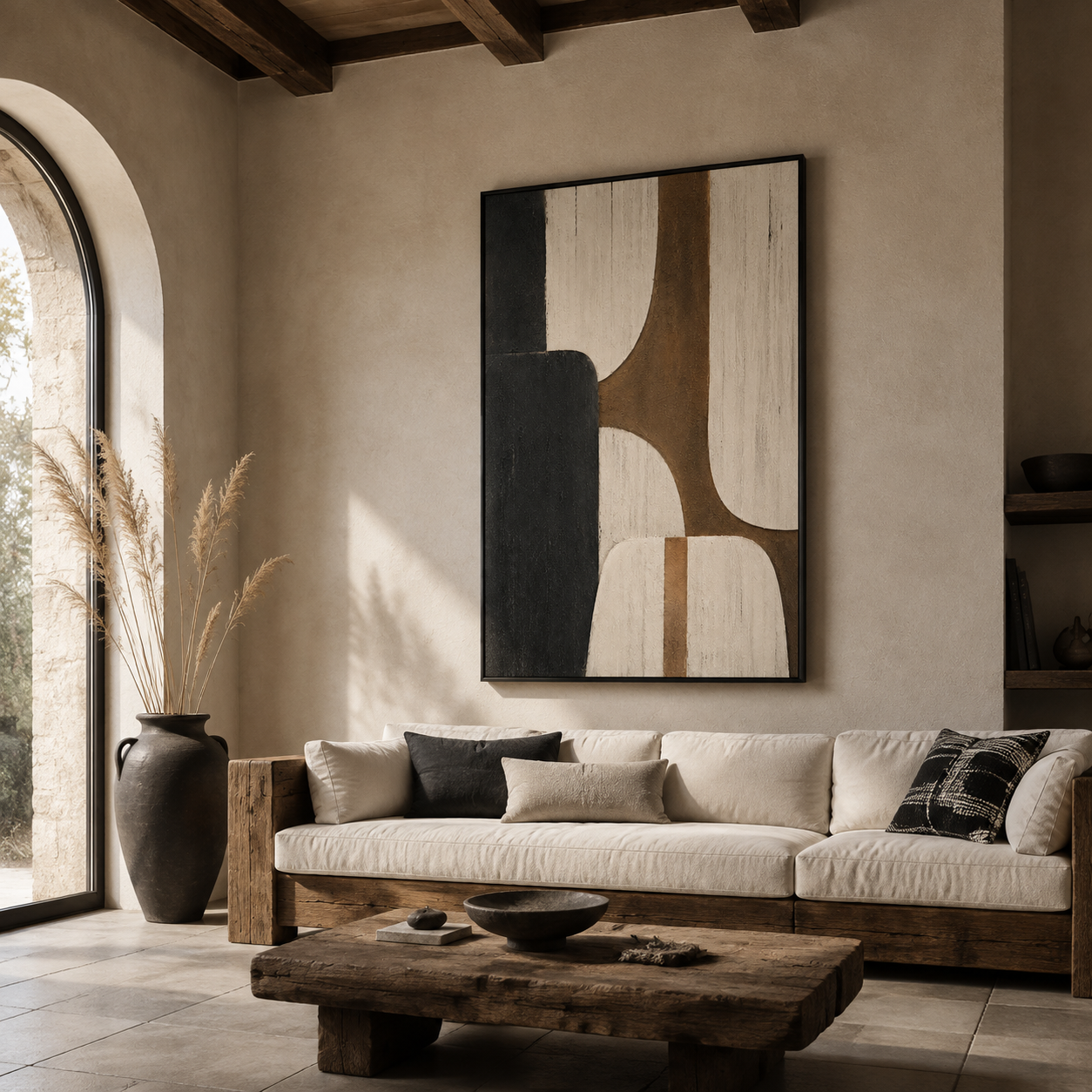 "Silent Architecture" – Wabi-Sabi Earth Tone Geometric Texture Painting