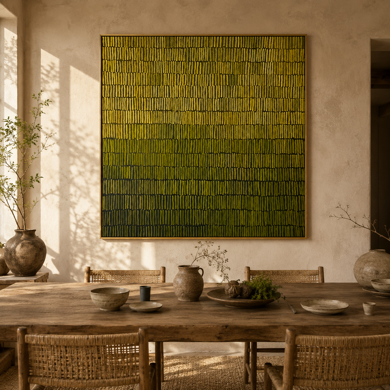 "Moss Rhythm" – Olive Green Textured Pattern Painting