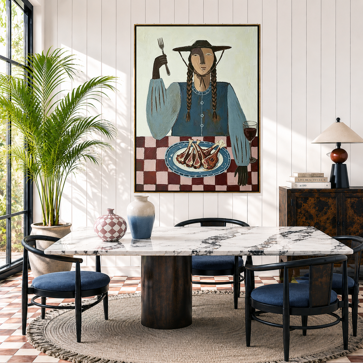 “After the Feast” – Vintage Folk Dining Portrait Oil Painting