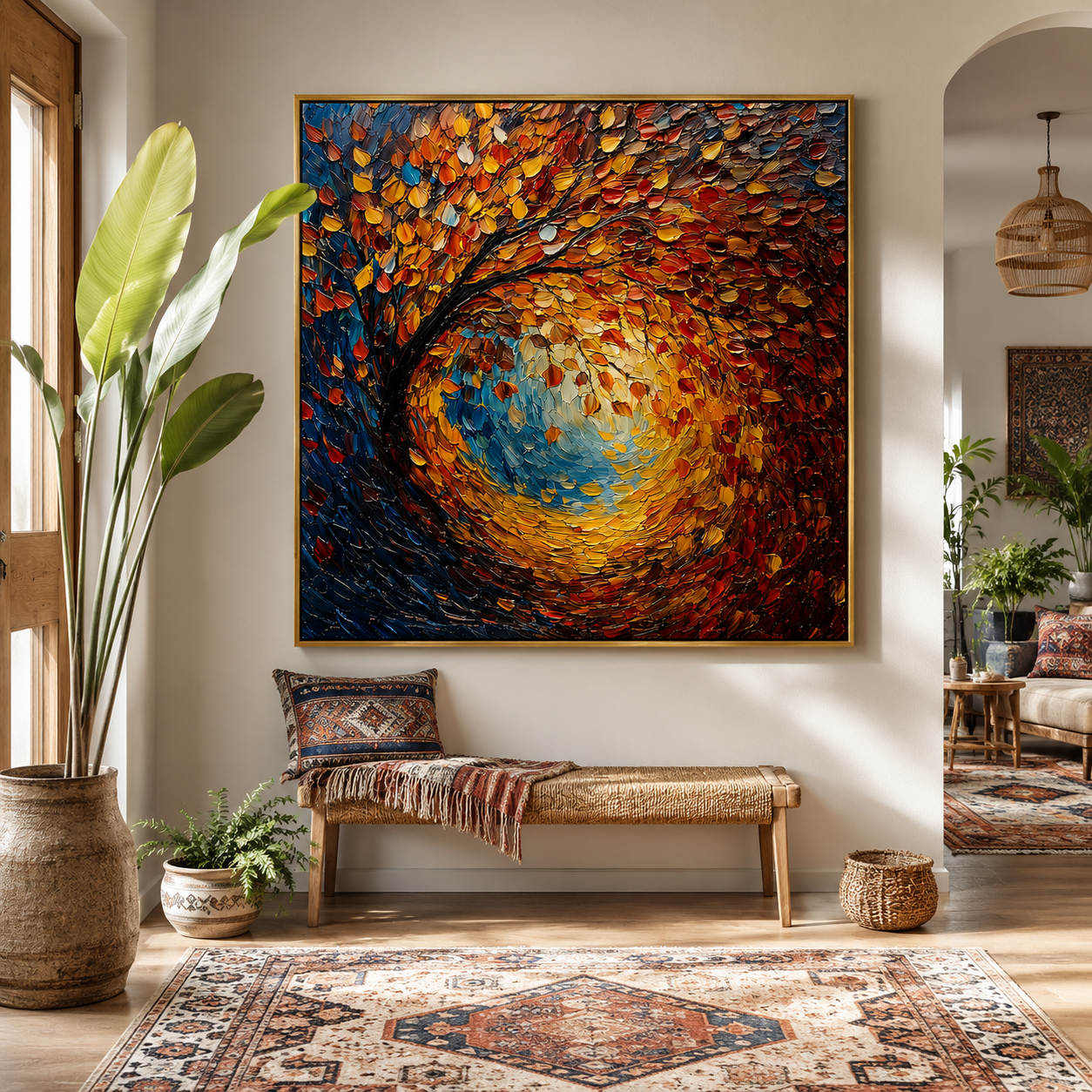 "Autumn Radiance" – Colorful Tree Landscape Textured Oil Painting