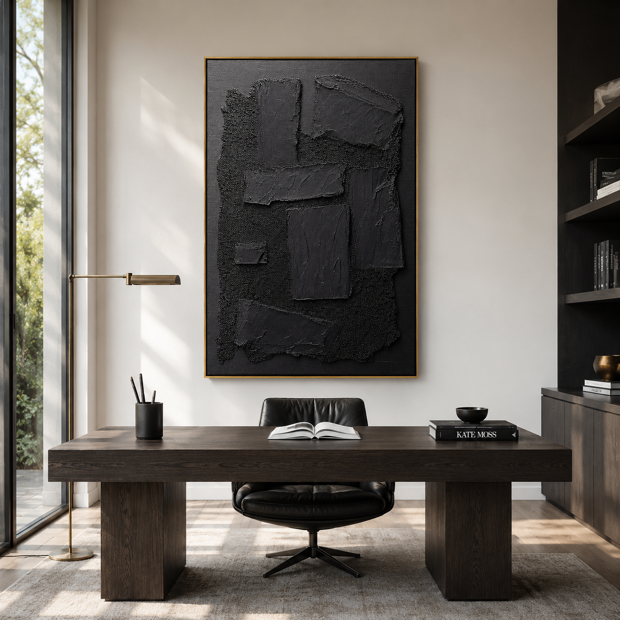 "Shadow Relic" – Black Wabi Sabi Abstract Textured Wall Art