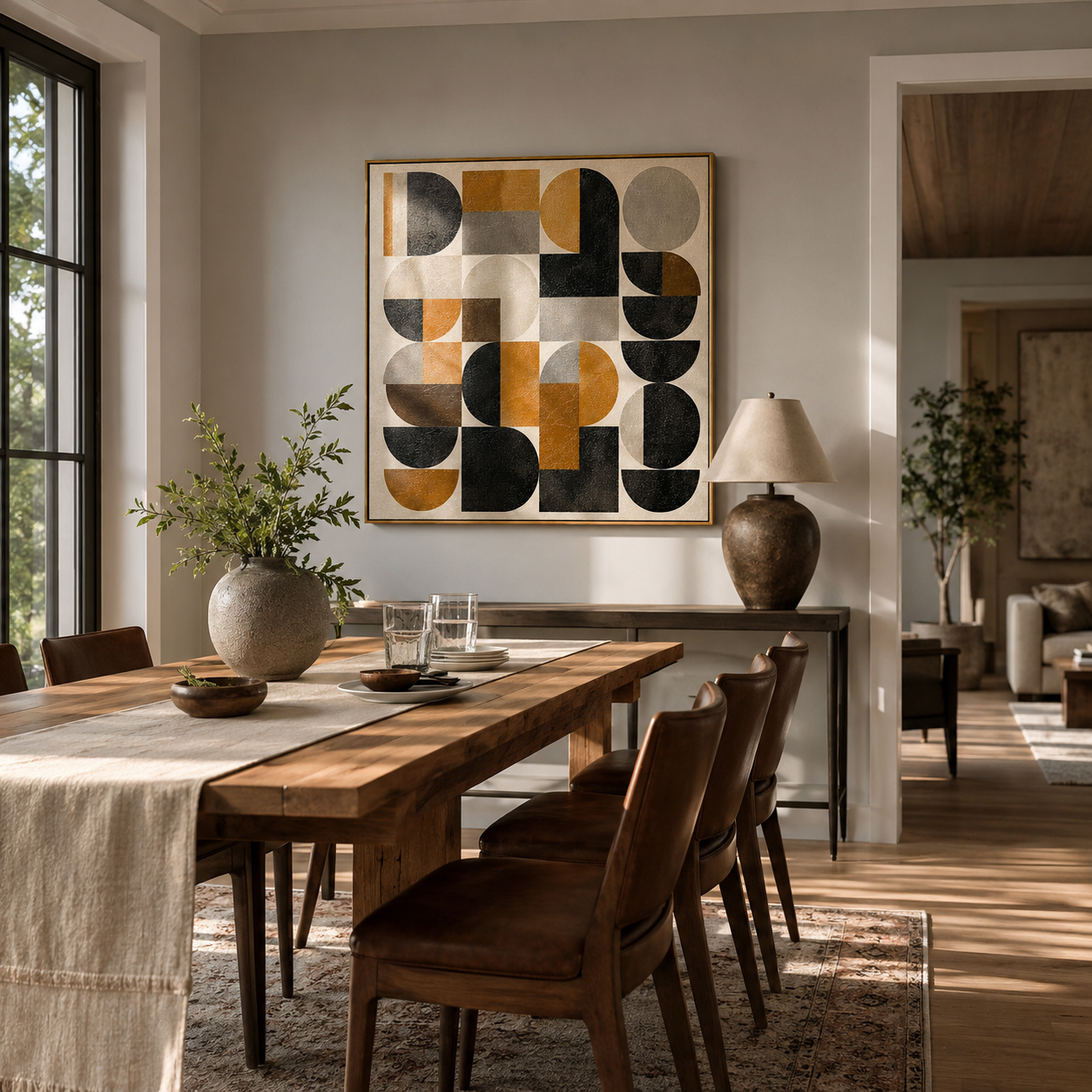 "Retro Geometry" – Bauhaus Black Mustard Abstract Painting