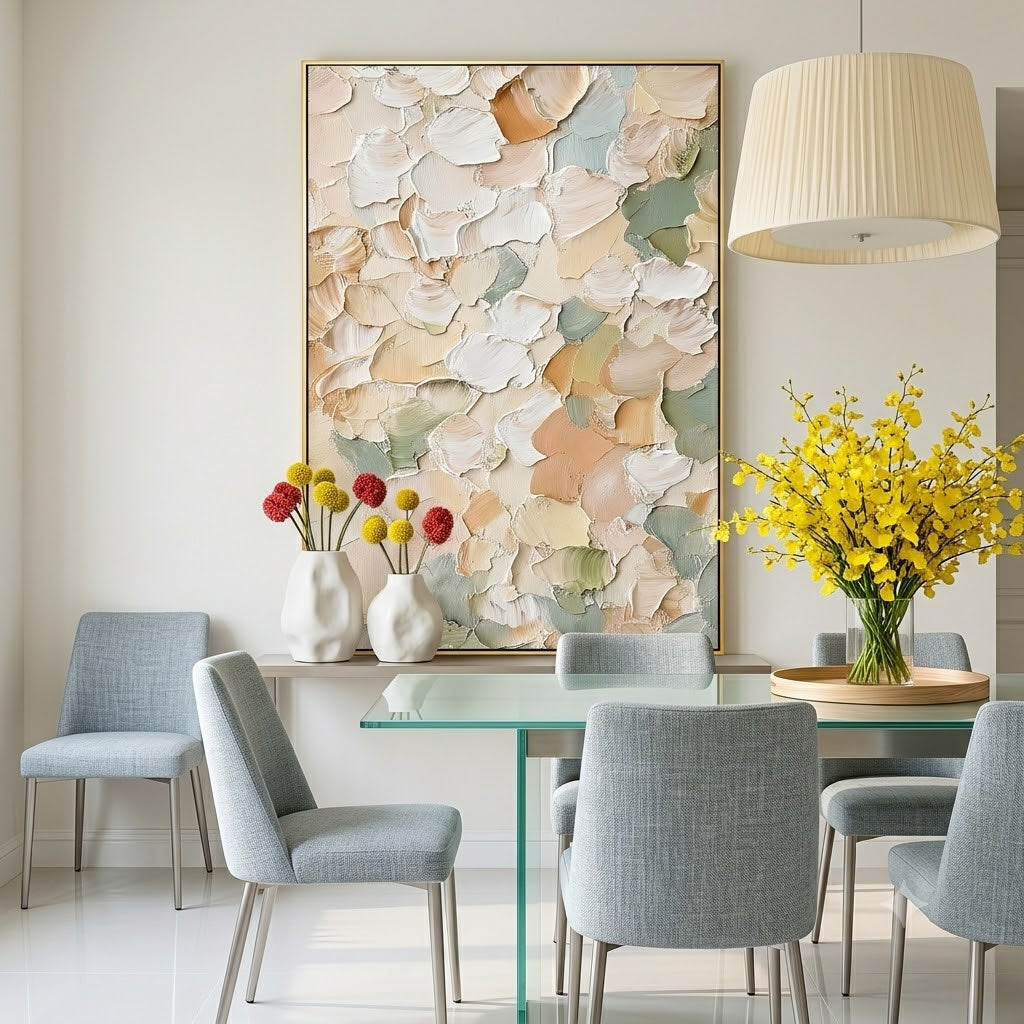 "Soft Petal Reverie" – Pastel Cream Textured Abstract Painting