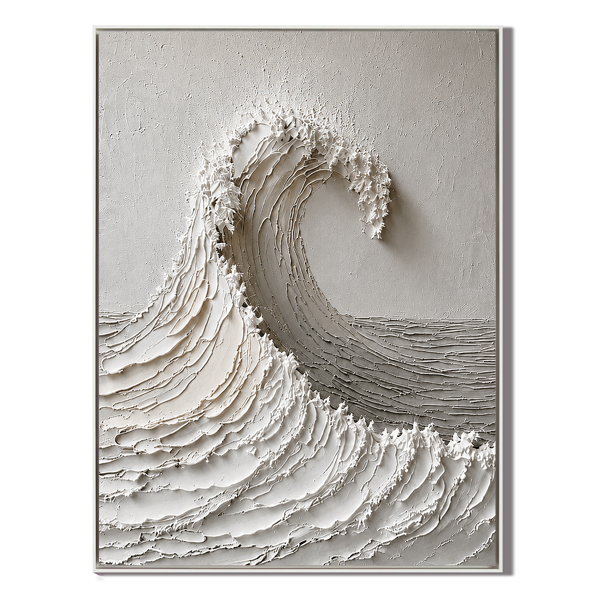 "White Tide Stillness" – Wabi Sabi Wave Textured Oil Painting