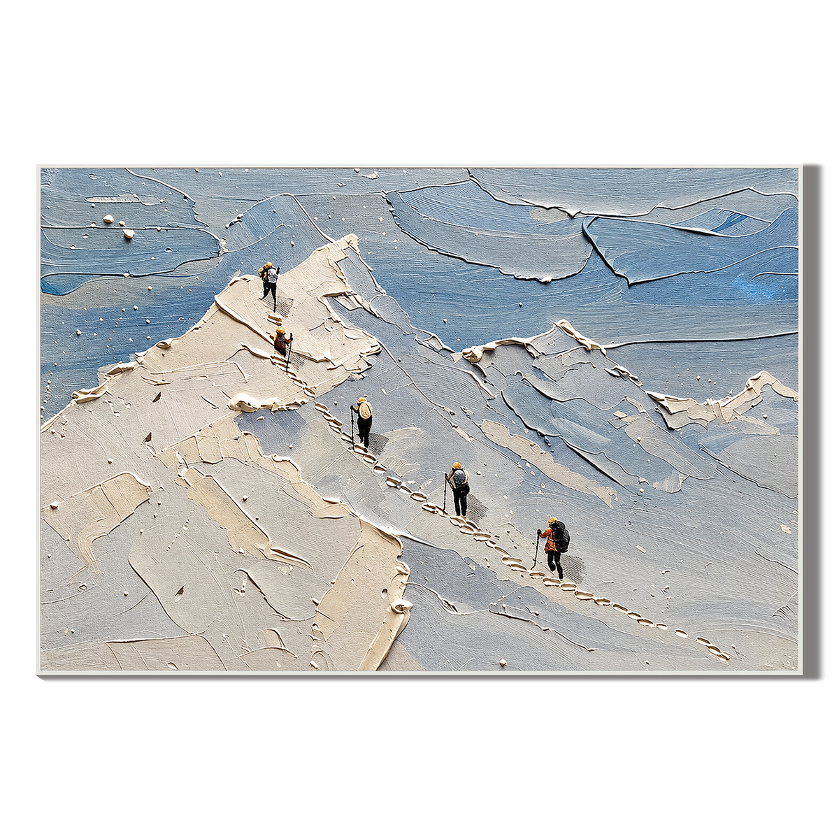 "Ascending Silence" – Adventure Mountaineering Blue & Ivory Textured Palette Knife Painting