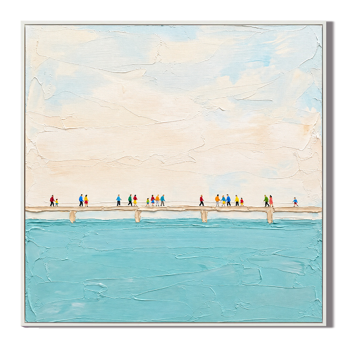 "Boardwalk Whispers" – Minimalist Coastal Pier Textured Acrylic Painting