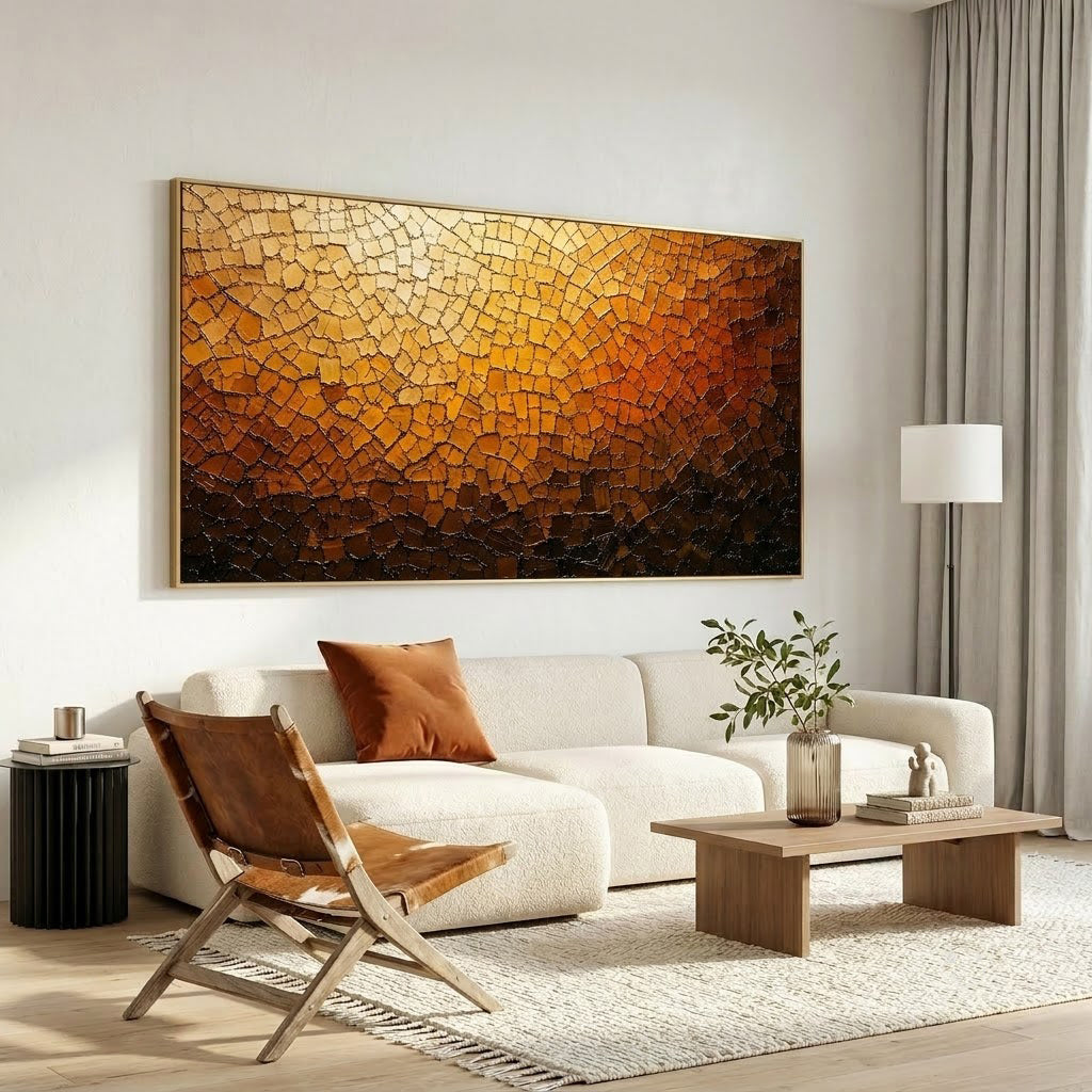 "Golden Terra" – Earth Tone Mosaic Textured Abstract Oil Painting