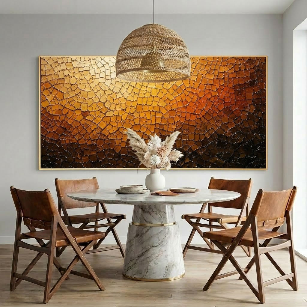 "Golden Terra" – Earth Tone Mosaic Textured Abstract Oil Painting