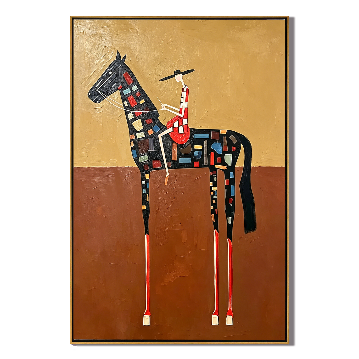 “Patchwork Rider” – Modern Western Horse Oil Painting