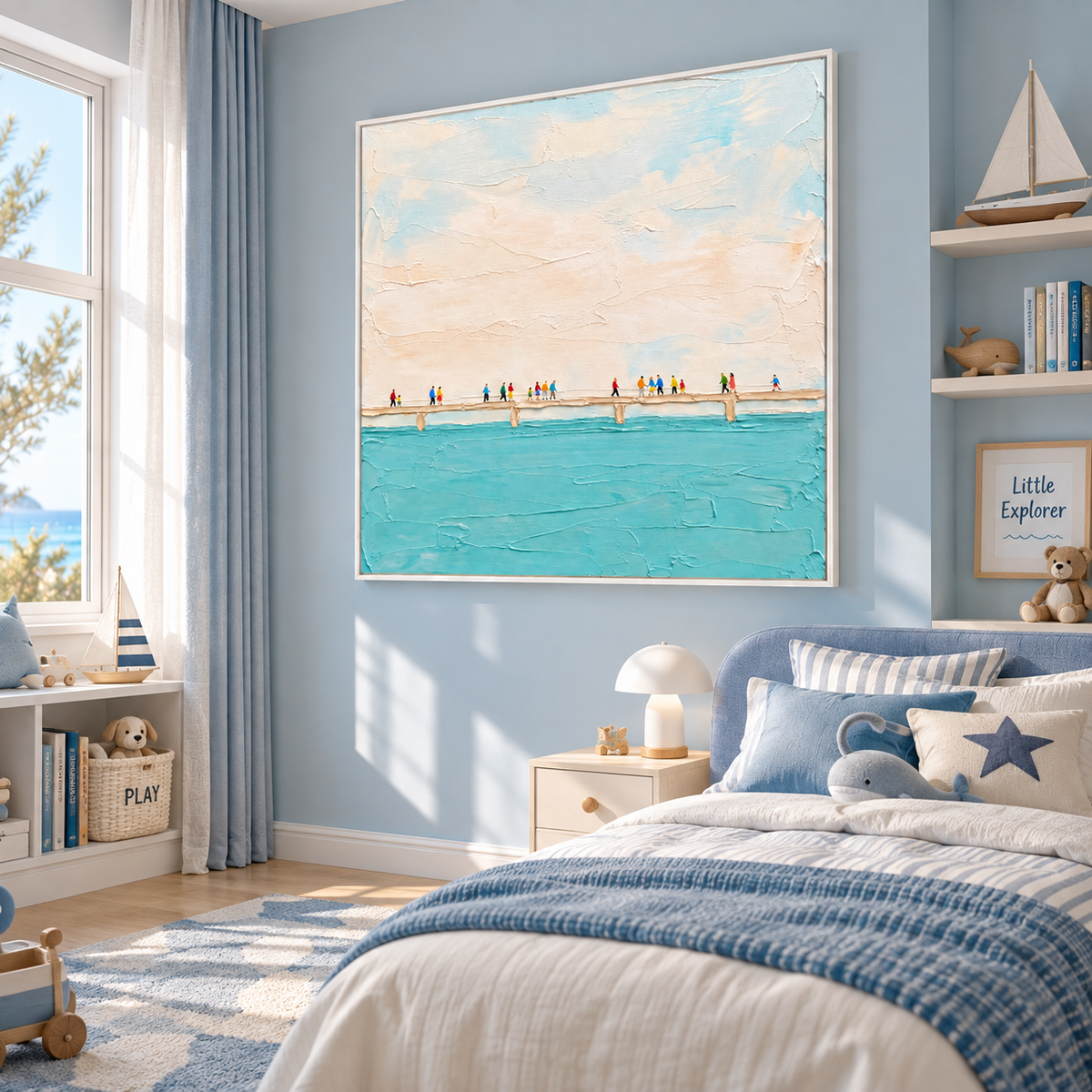 "Boardwalk Whispers" – Minimalist Coastal Pier Textured Acrylic Painting