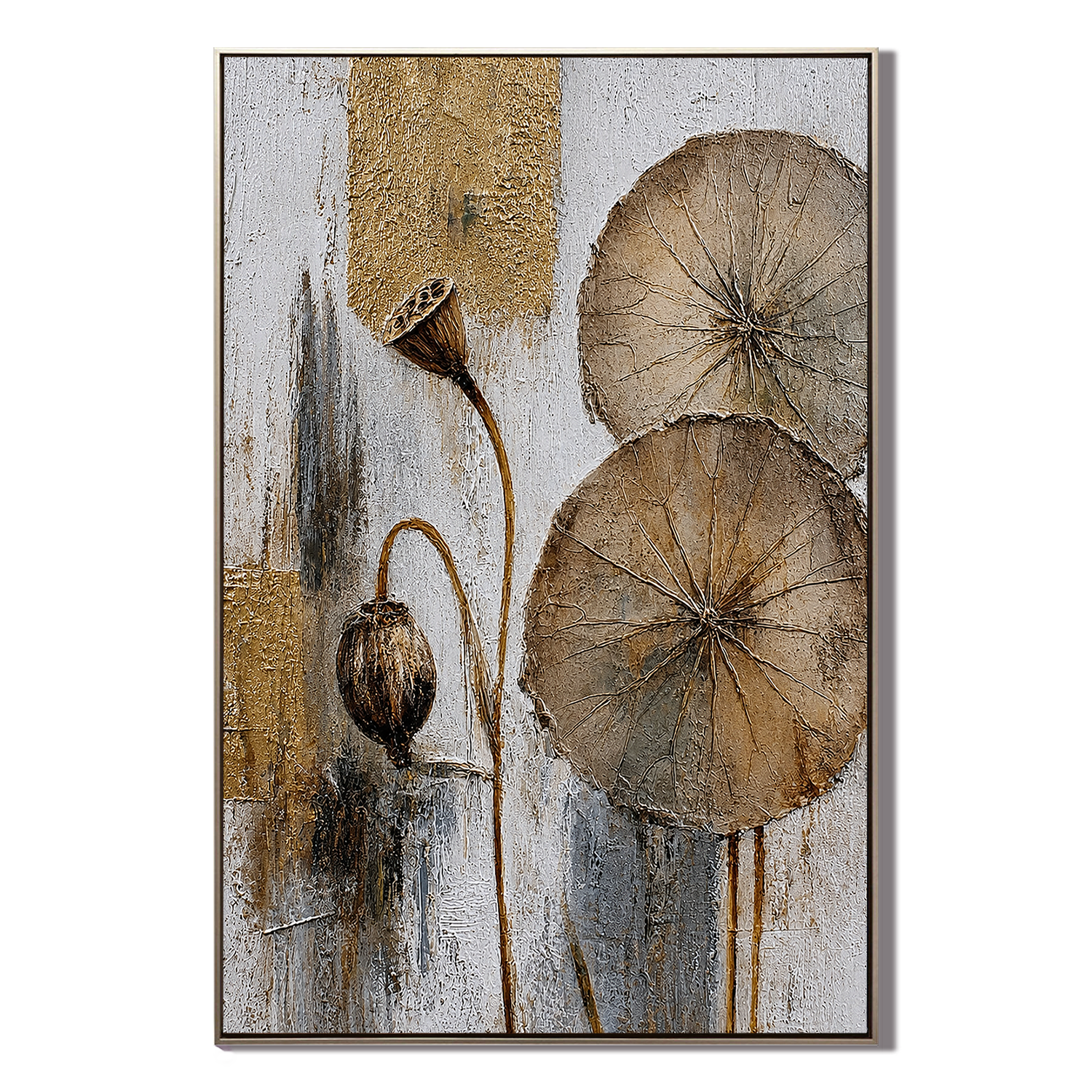 "Lotus Remains" – Zen Gold Lotus Textured Abstract Painting