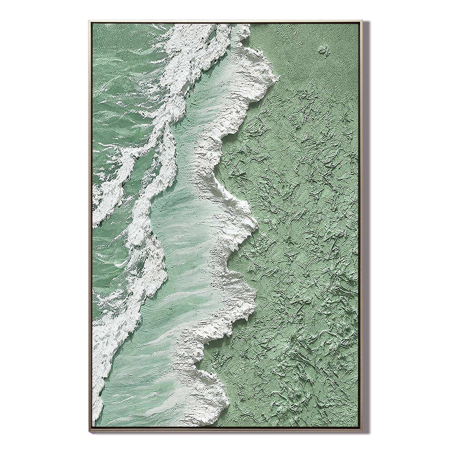 "Seafoam Shoreline" – Green Coastal Textured Abstract Painting