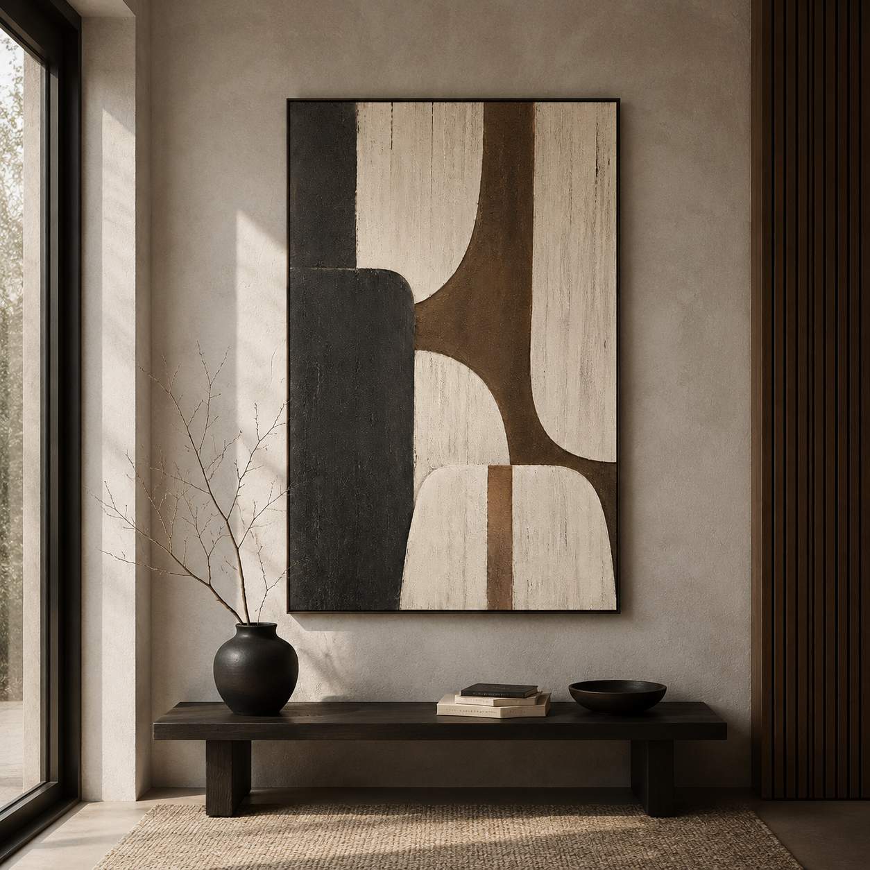 "Silent Architecture" – Wabi-Sabi Earth Tone Geometric Texture Painting