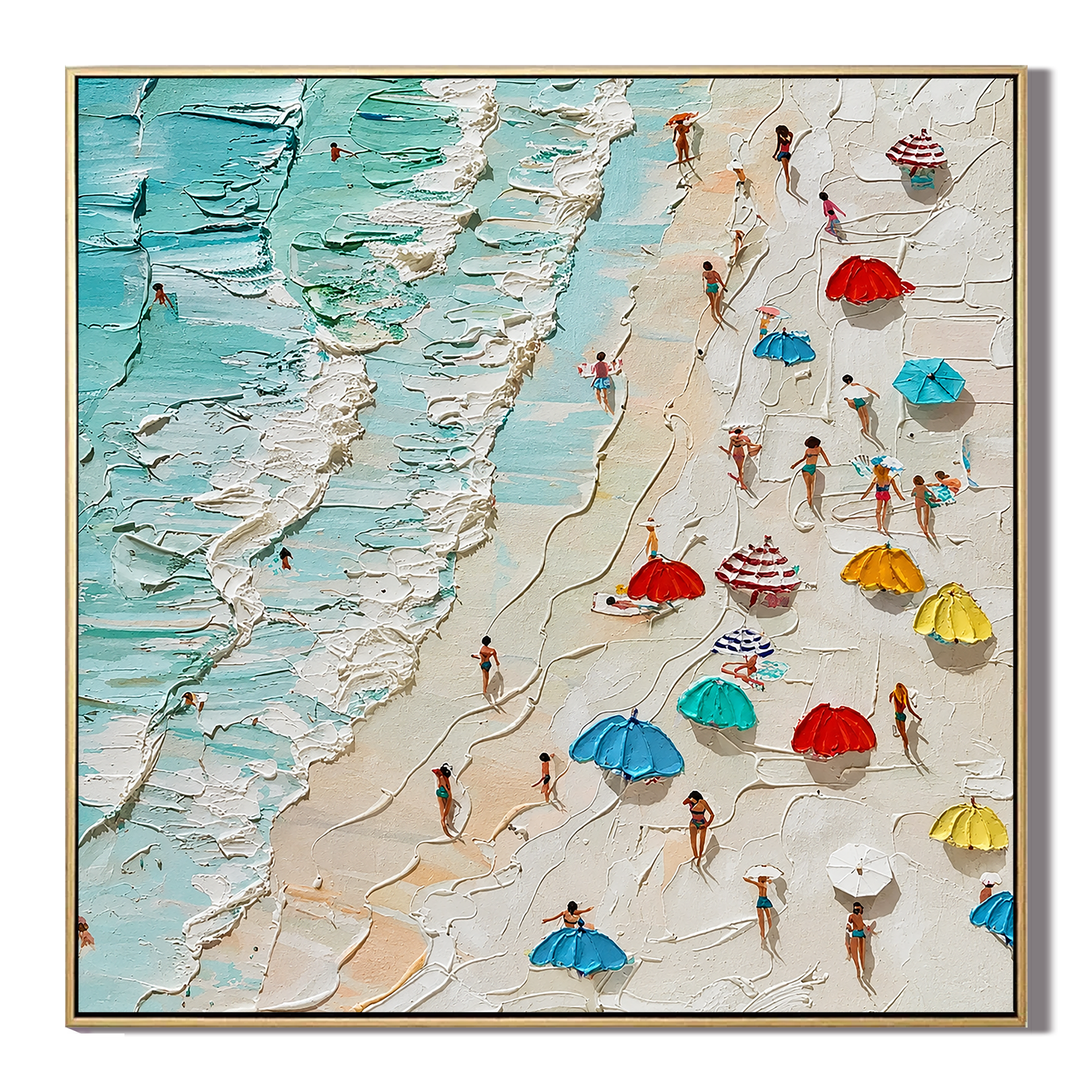 "Beachside Joy" – Coastal Beach Scene Textured Oil Painting