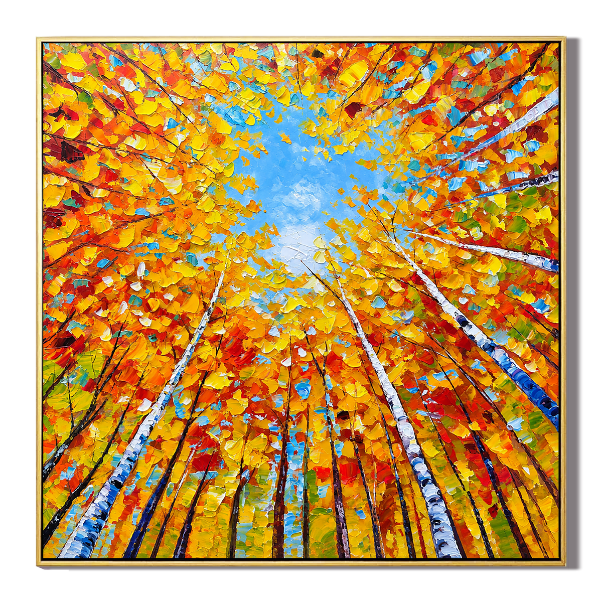 "Canopy of Light" – Impressionist Birch Forest Upward View Textured Oil Painting