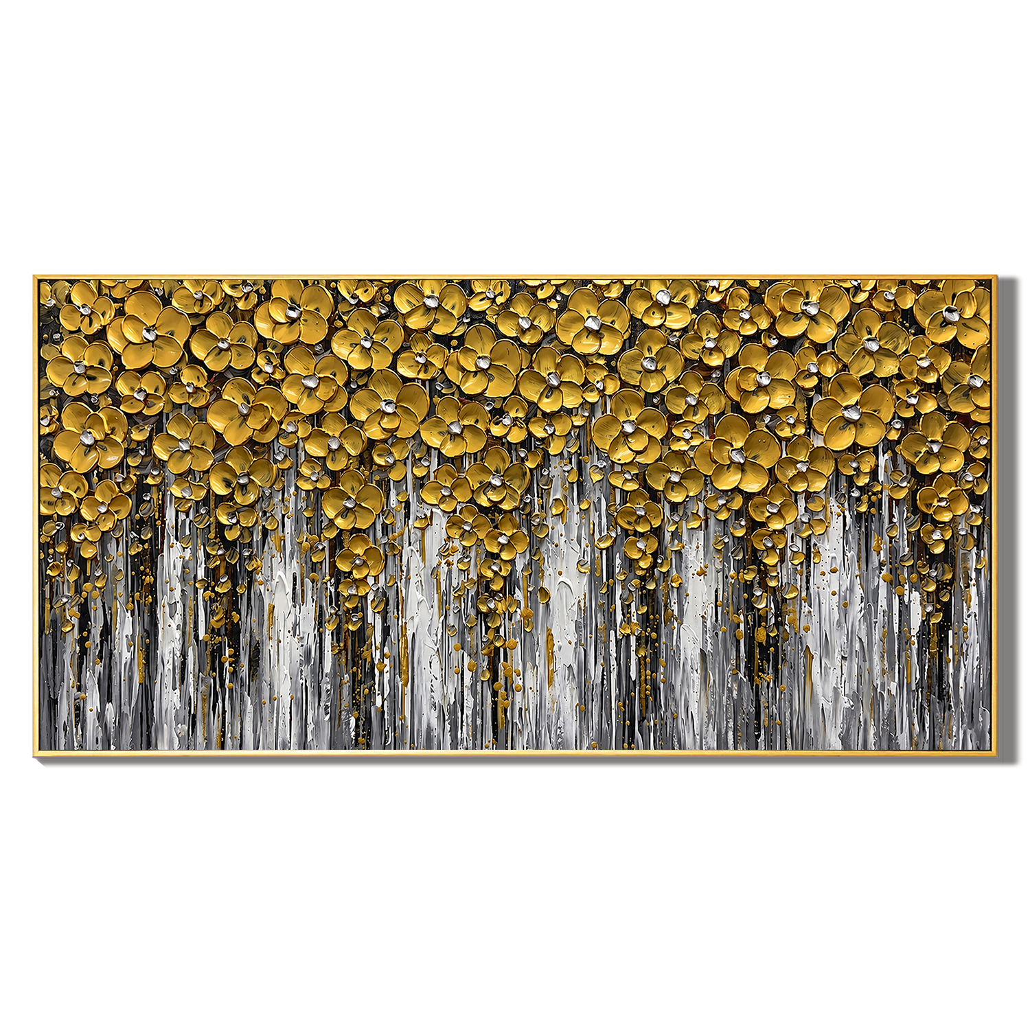 “Golden Bloom Cascade” – Luxury Floral Impasto Oil Painting