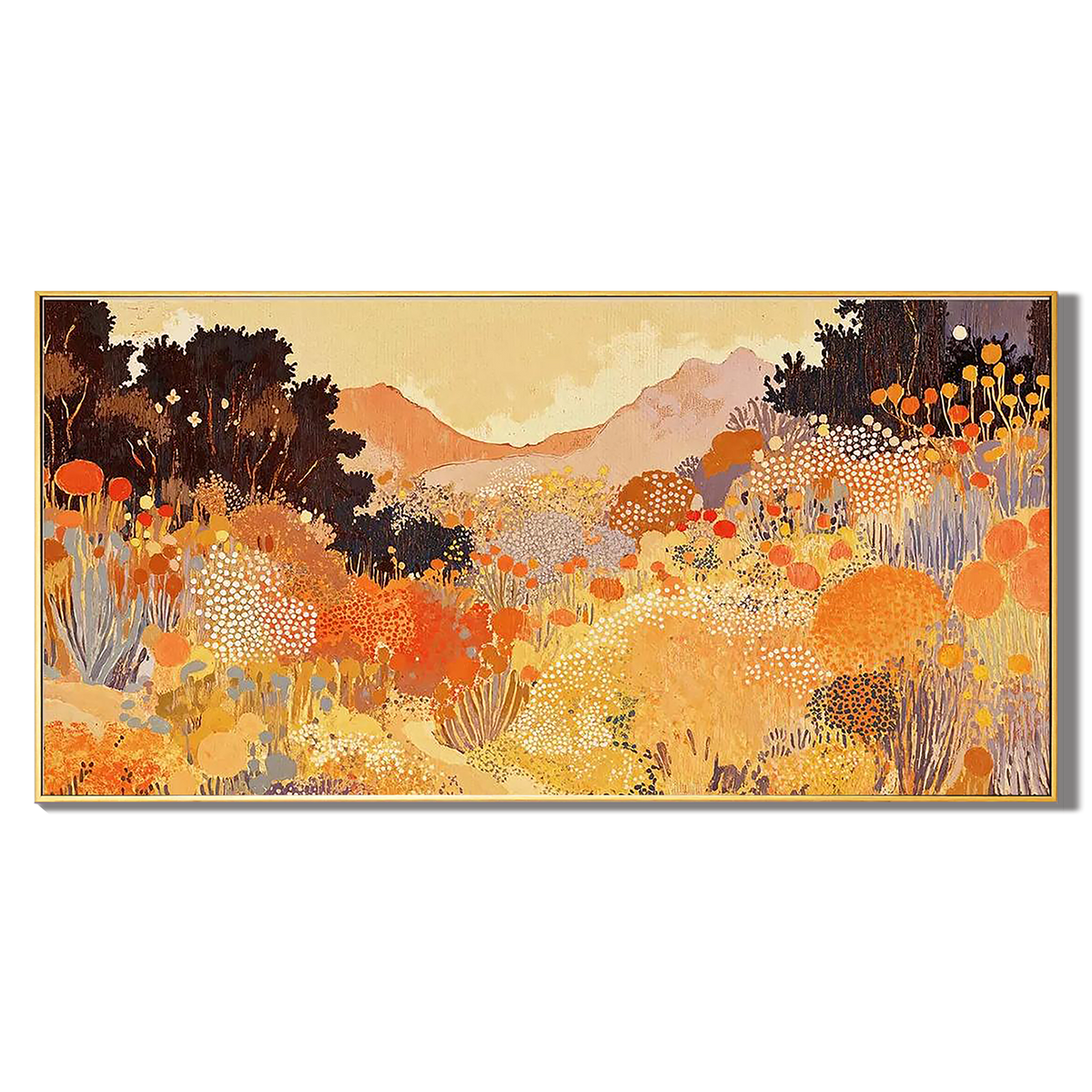 "Golden Meadow" – Post-Impressionist Warm Floral Landscape Acrylic Painting