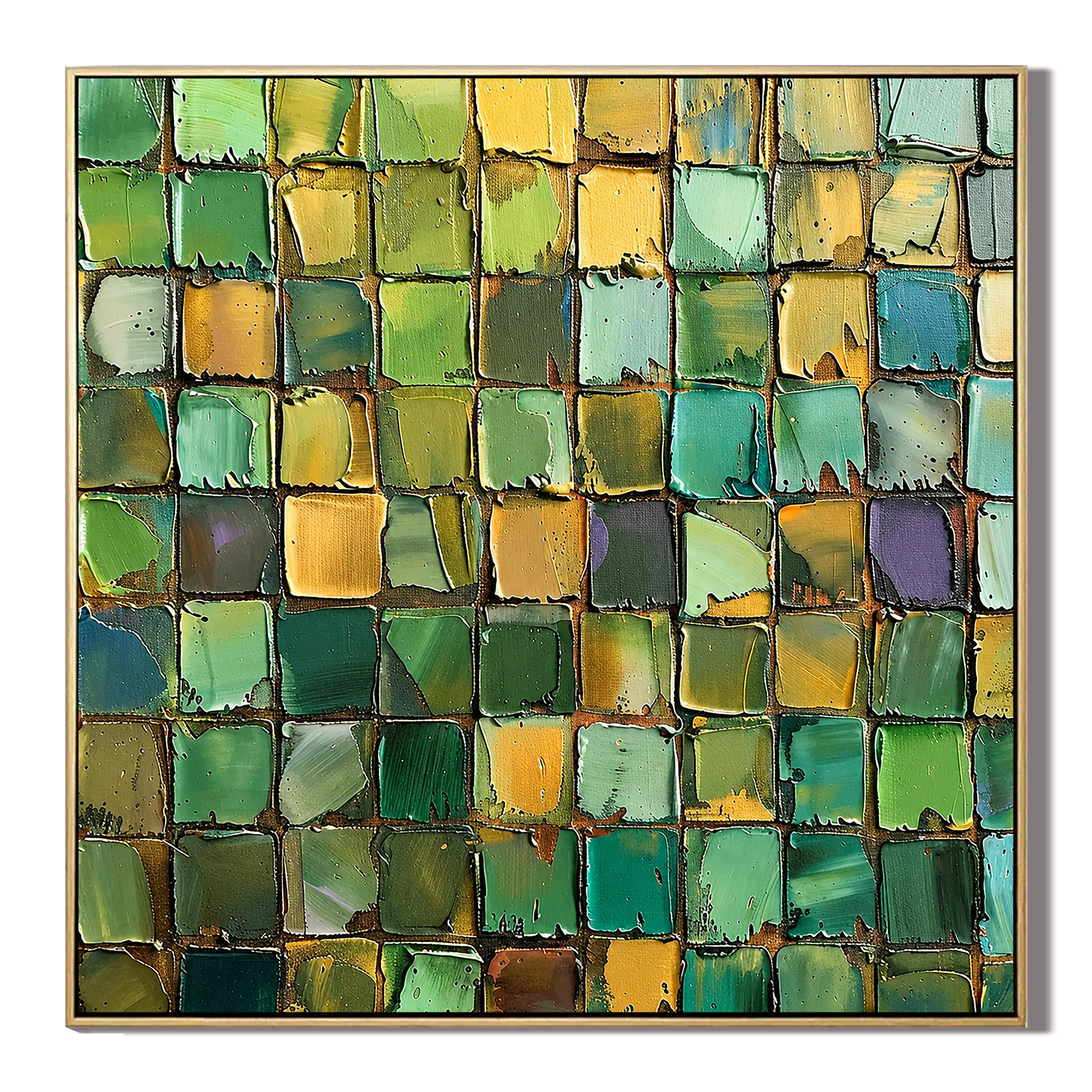 "Verdant Mosaic" – Green Gold Textured Abstract Painting