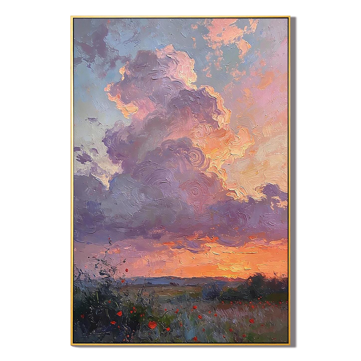 "Twilight Reverie" – Impressionist Sunset Cloud Lavender Sky Textured Oil Painting