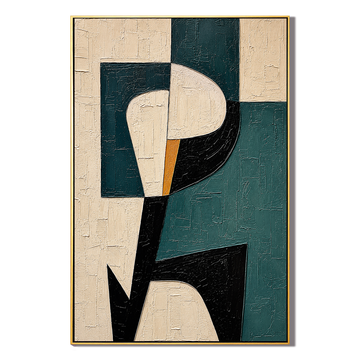 "Modern Muse" – Teal Black Geometric Figure Abstract Painting